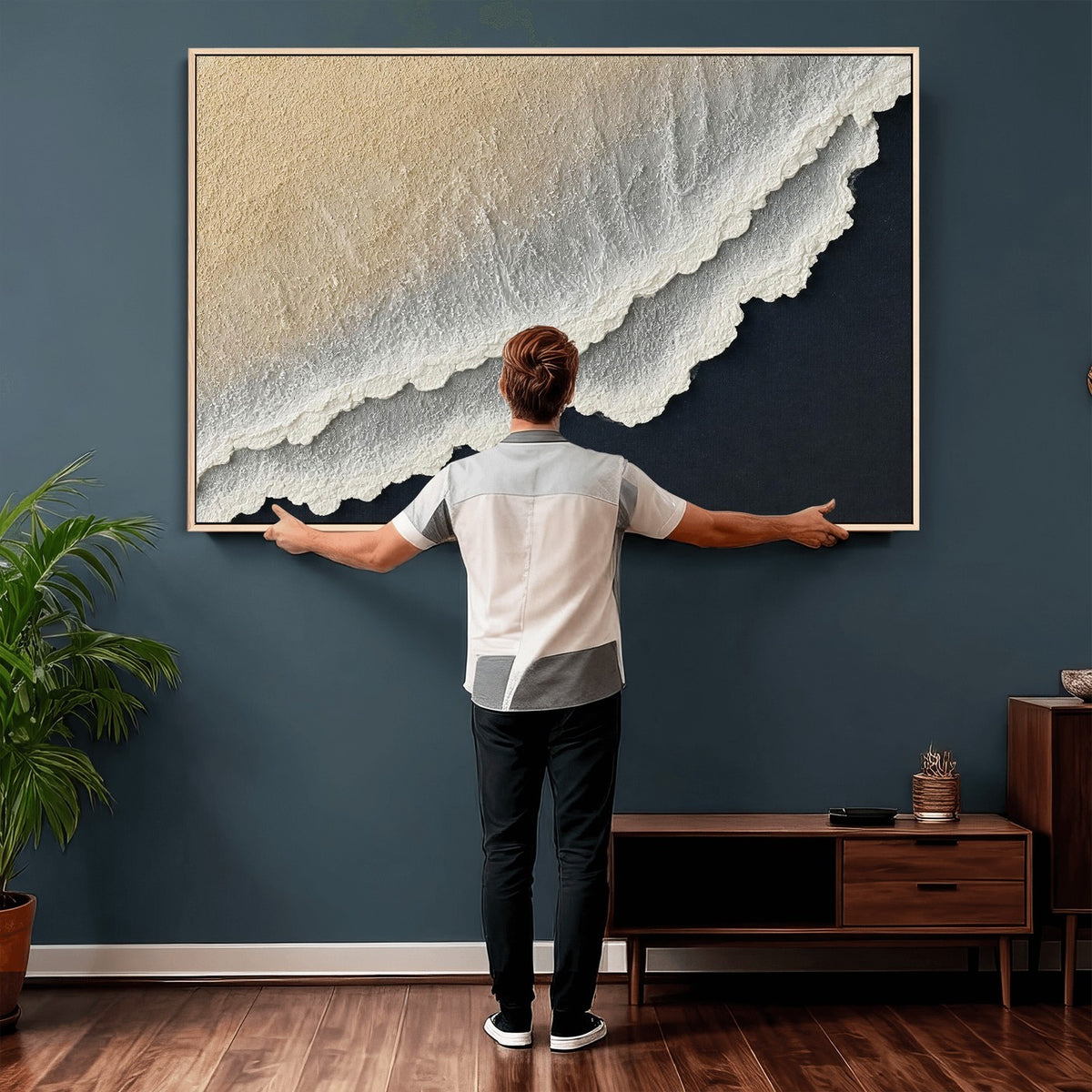 32969959-MGV-CV-24X16 - Abstract Ocean Wave Canvas Wall Art, Coastal Beach Wall Decor for Living Room