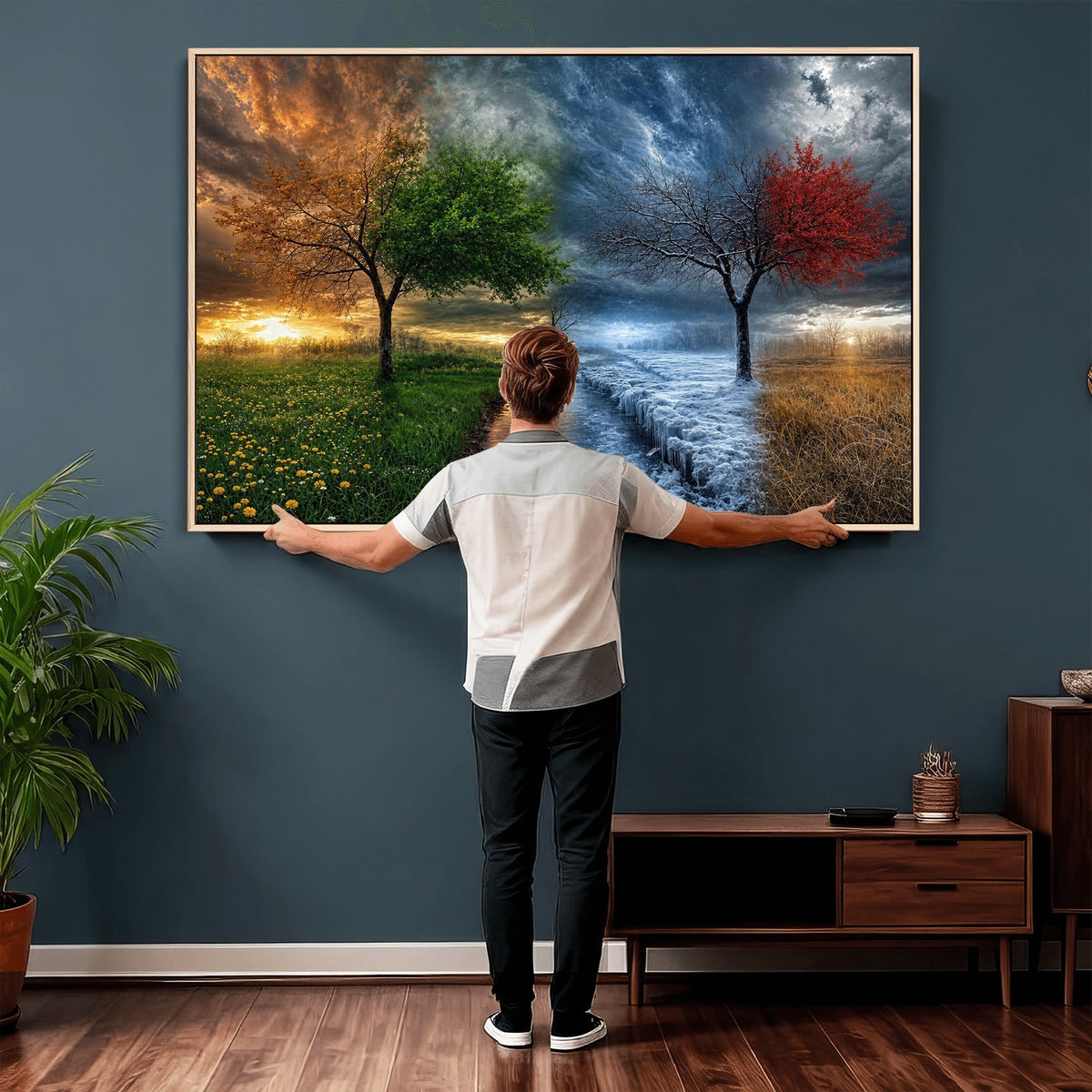61895574-MGV-CV-24X16 - Four Seasons Tree Canvas Wall Art, Nature Landscape Canvas Print for Living Room