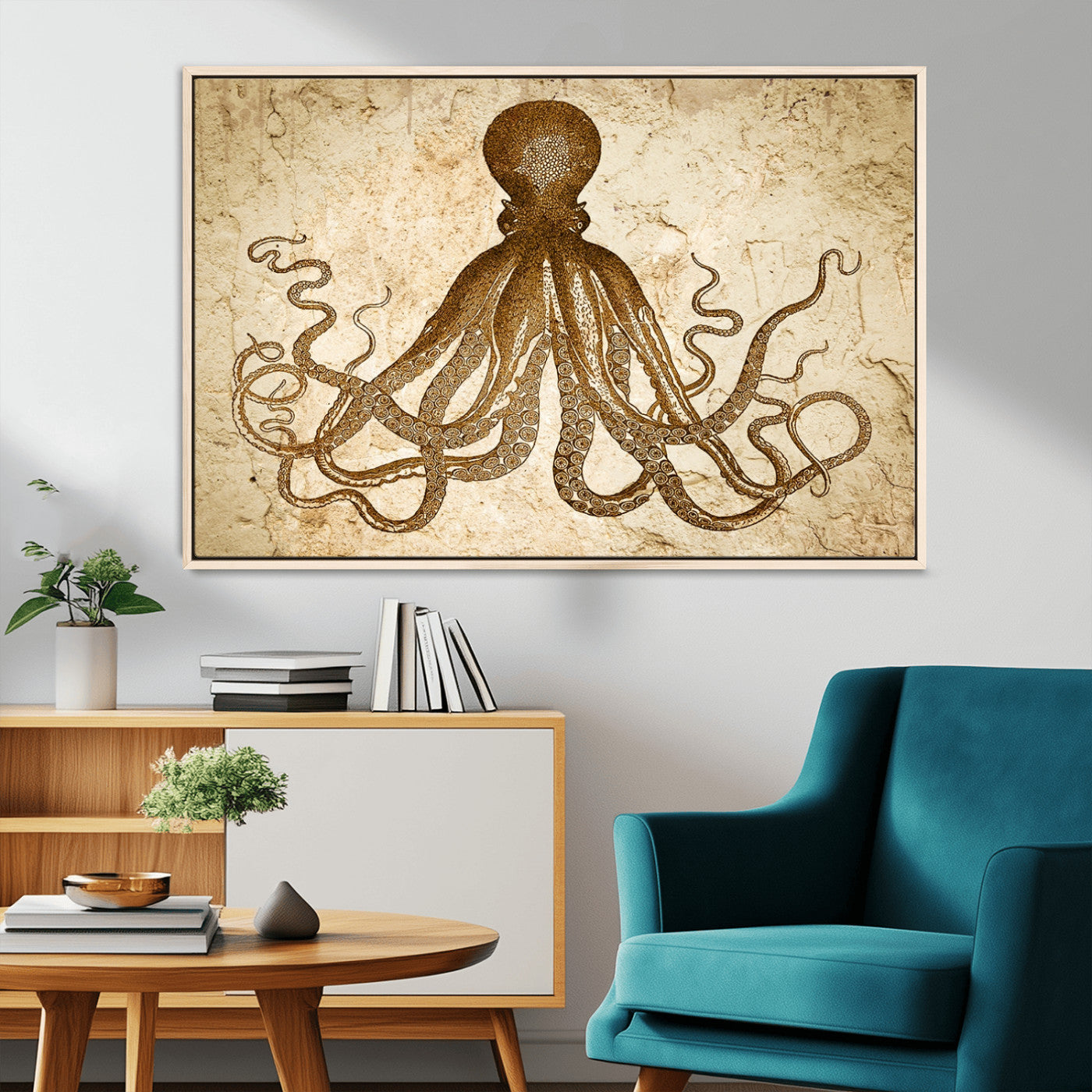 MGV-FC-36X24 - Sepia Octopus Wall Art Abstract Animal Canvas Print