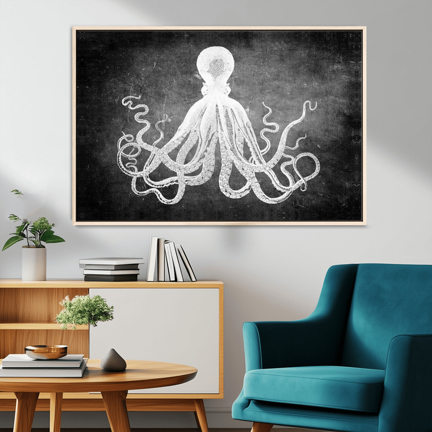 MGV-FC-36X24 - Black White Octopus Wall Art Canvas Print