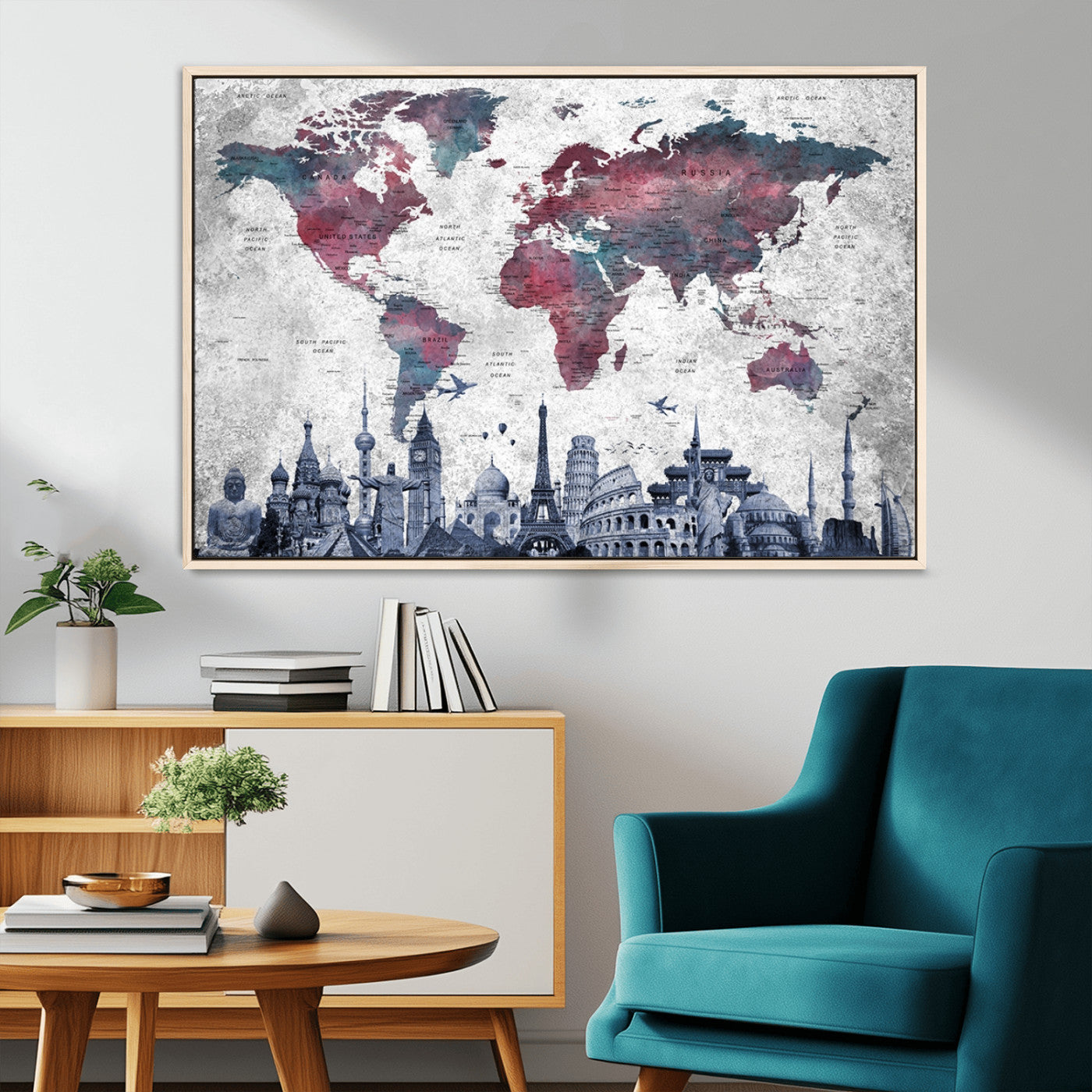 MGV-FC-36X24 - Push Pin World Map Canvas Print – Framed Wall Art for Couples to Track Their Travels – Anniversary
