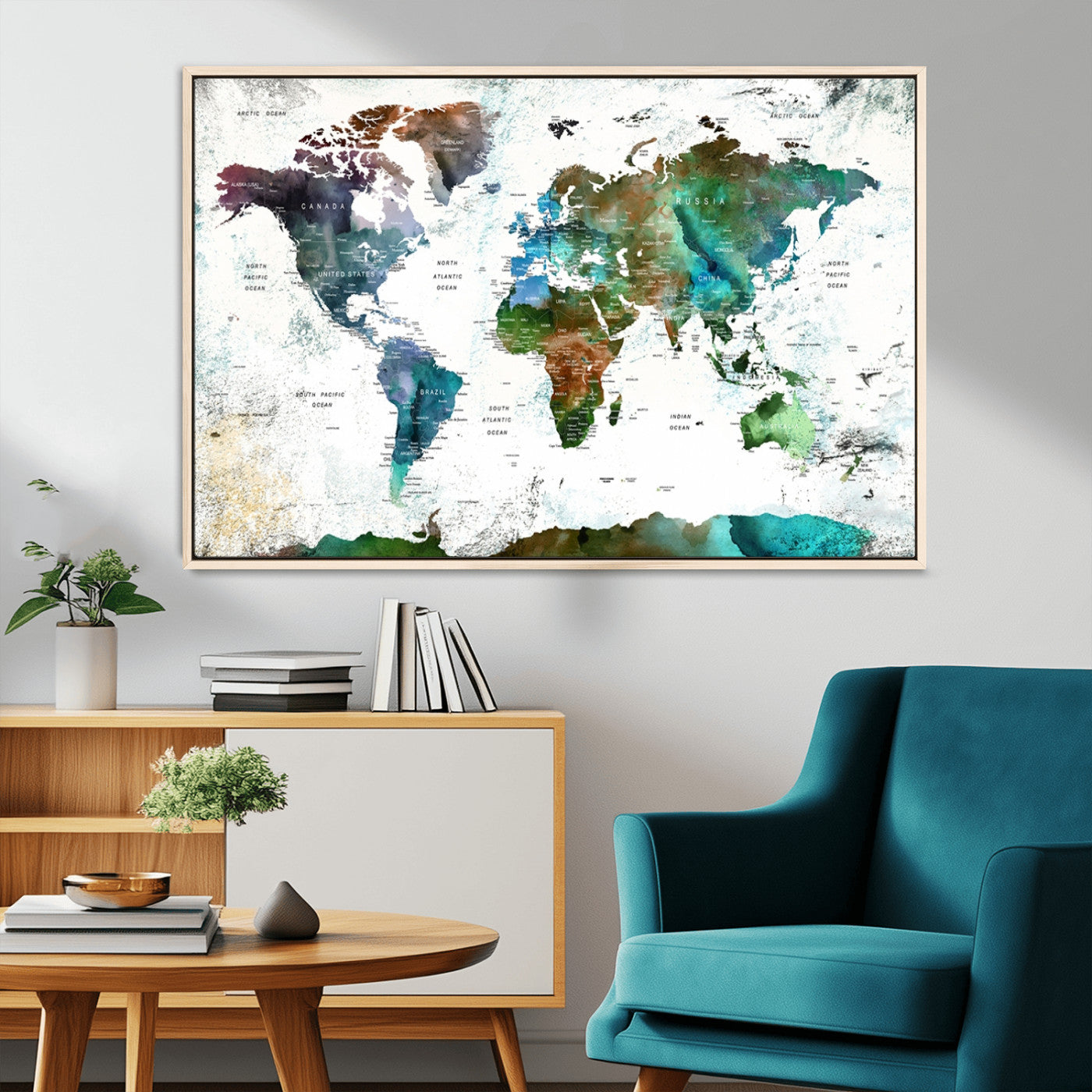 MGV-FC-36X24 - Push Pin World Map Canvas Print – Framed Wall Art for Couples to Track Their Travels – Anniversary