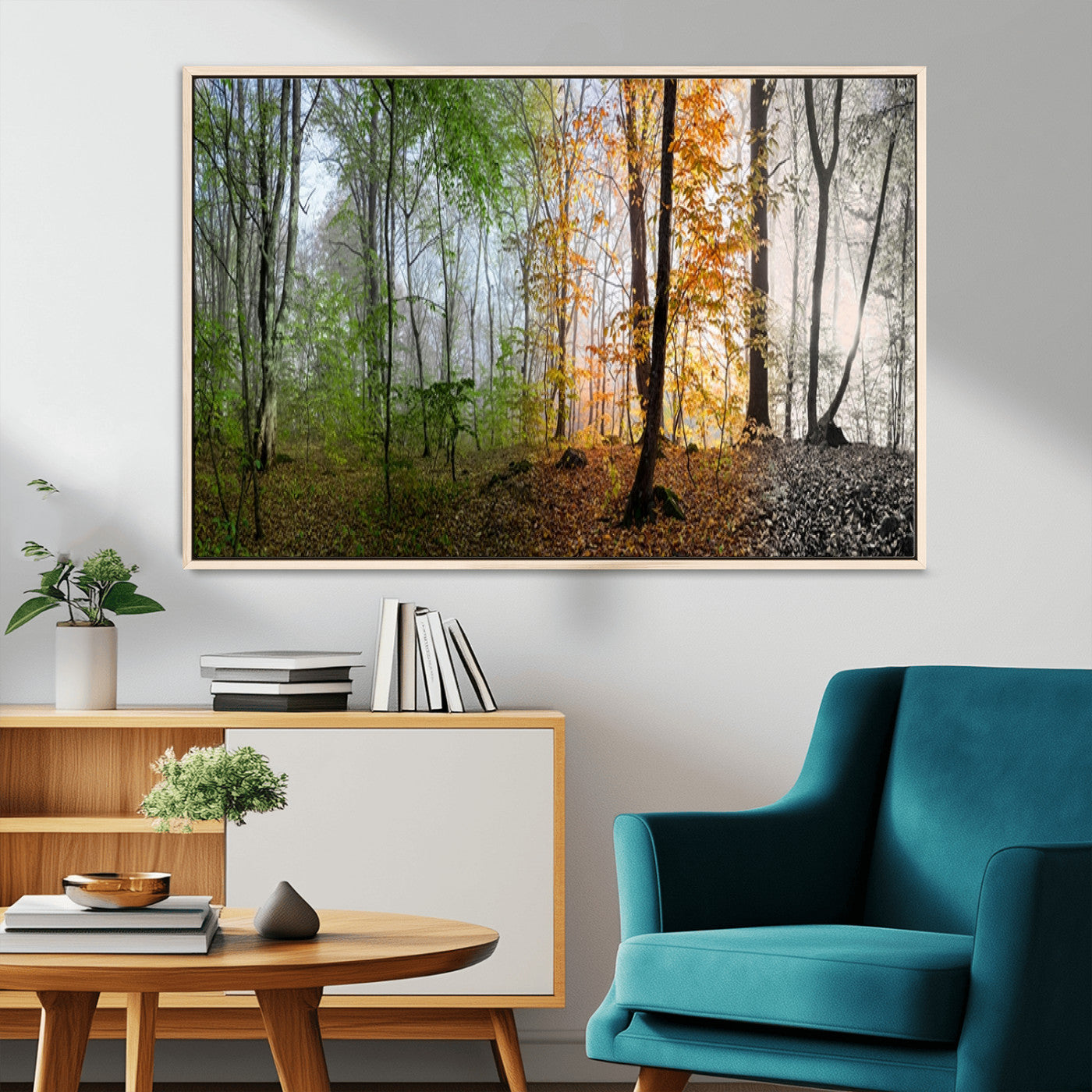 MGV-FC-36X24 - Four Seasons Wall Art Forest Canvas Print – Triptych Seasonal Nature Print – Landscape Decor for