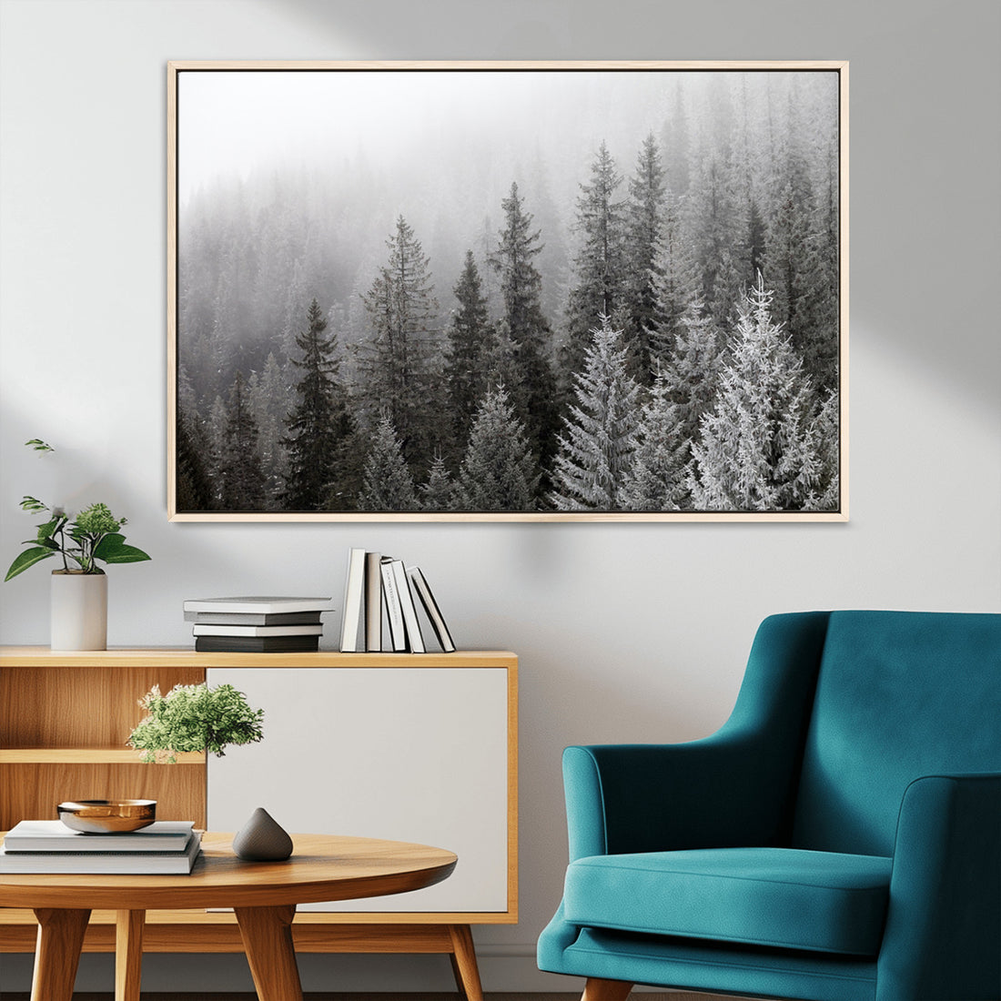 Big Foggy Forest and Misty Trees Forest Wall Art Canvas Print