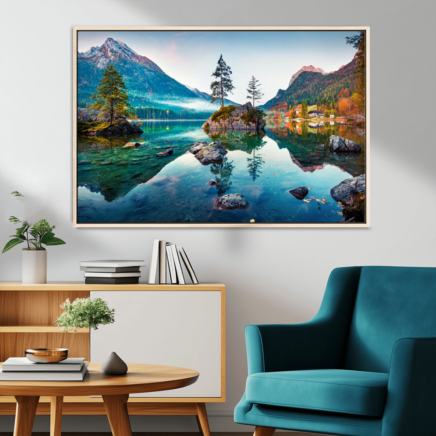 -Crystal Clear Lake Wall Art | Mountains Wall Art Canvas | 3 Panel Large Landscape Print for Dining