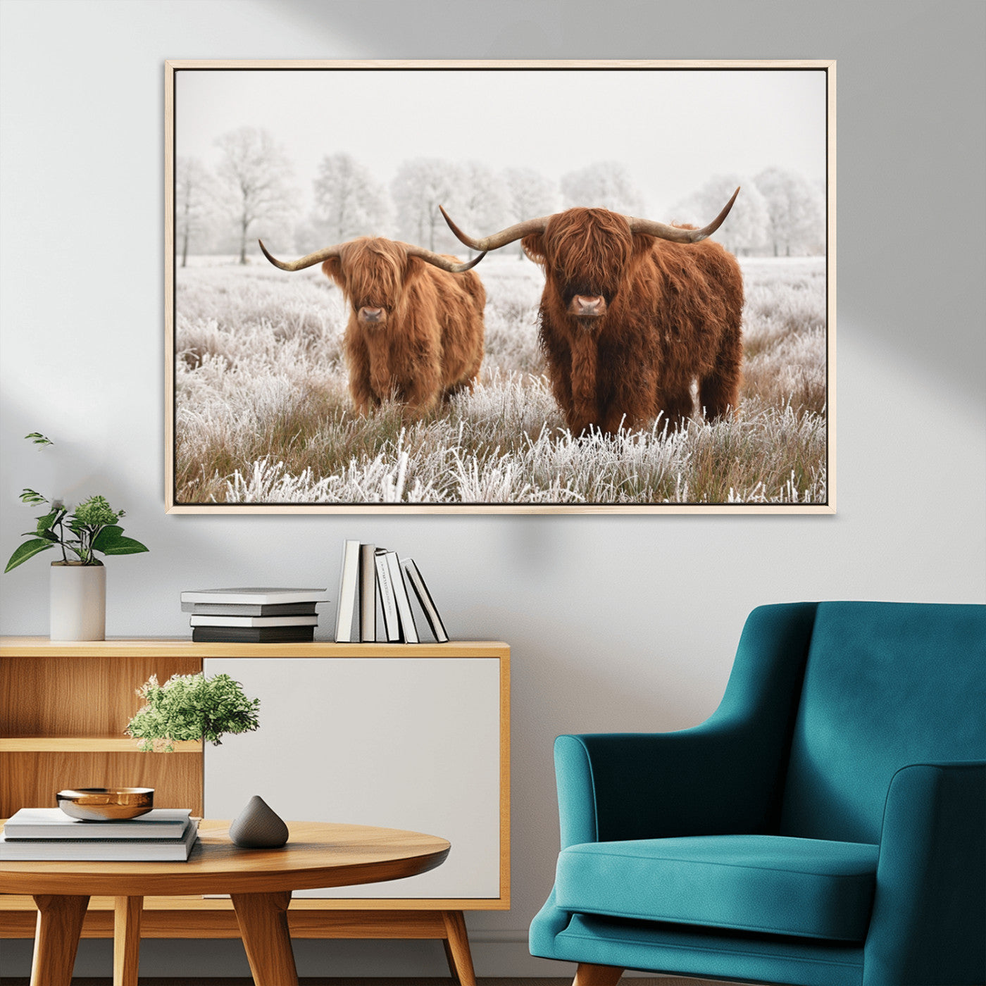 MGV-FC-36X24 - Longhorn Cattle Wall Art Canvas Print, Framed Farmhouse Style Art Picture Print, Rustic Cow Perfect Rustic Farmhouse Decor Artwork