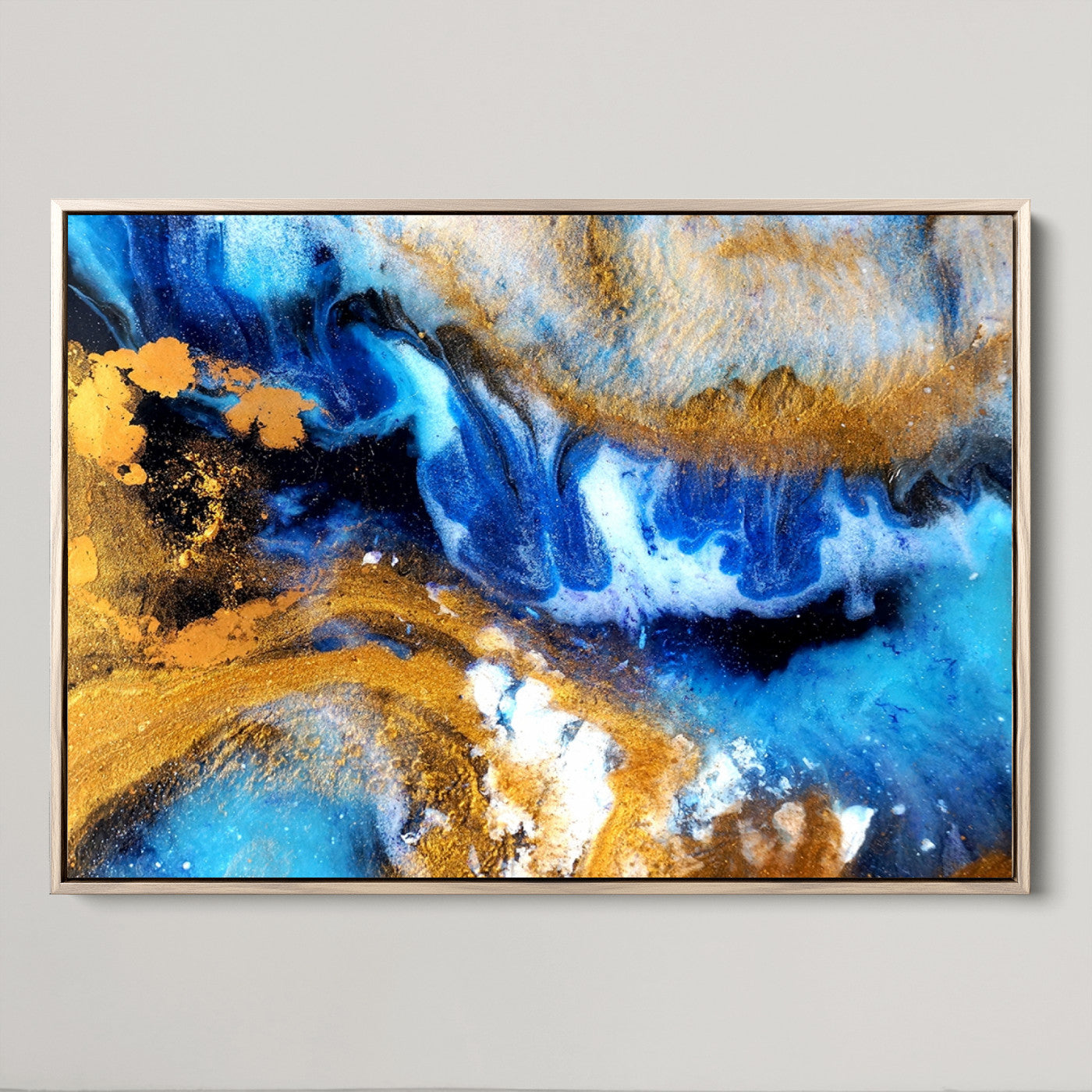 42100-MGV-CV-36X24-Blue Orange Marble Fluid Effect Canvas Wall Art Print