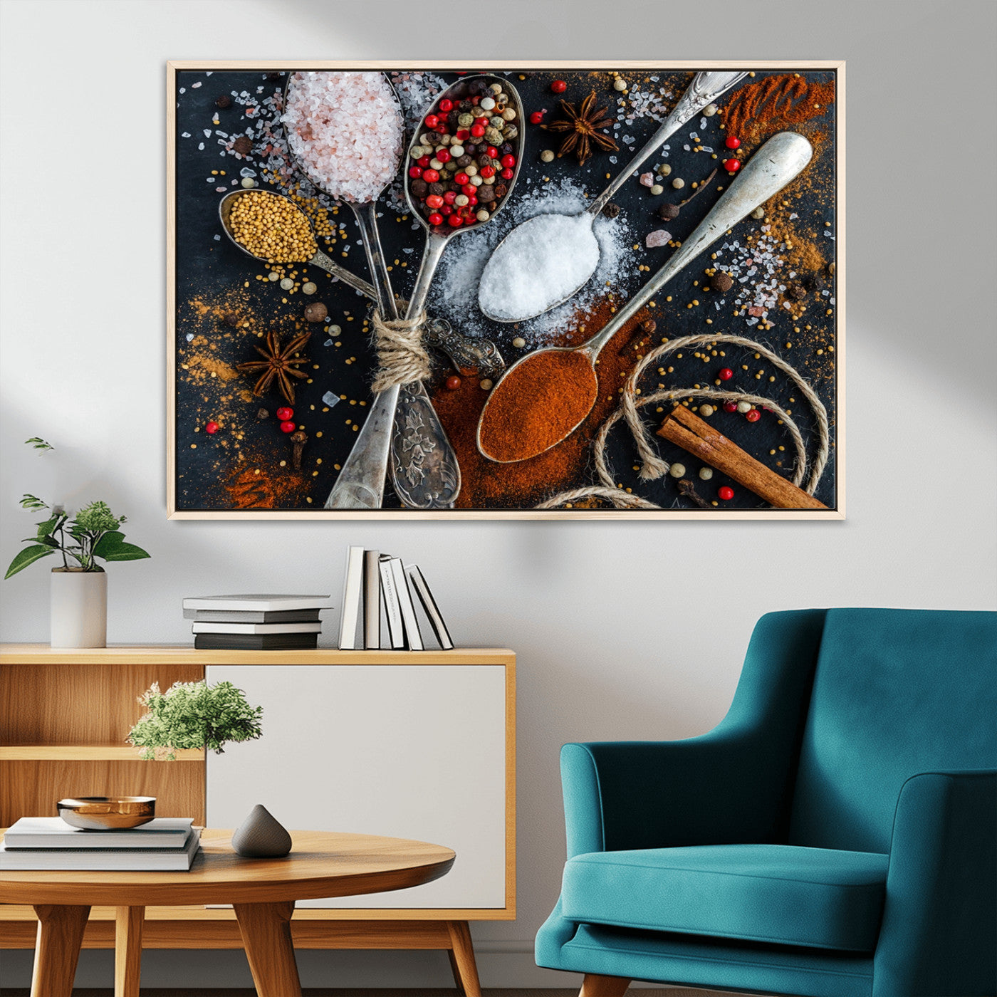 MGV-FC-36X24 - Spices and Seasonings Canvas Wall Art – Colorful Triptych Kitchen Decor – Culinary Art for Dining