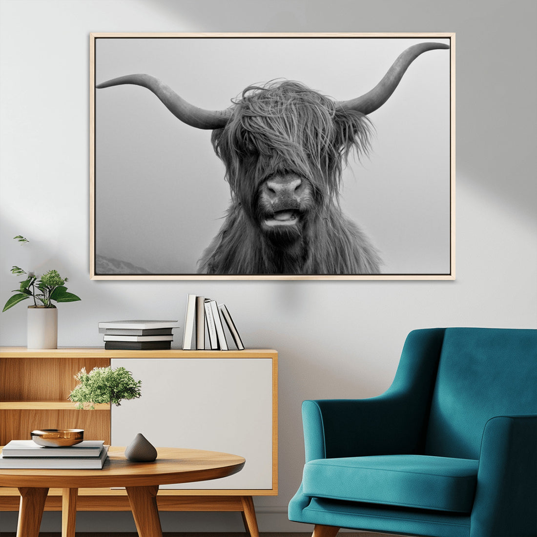 Texas Cow Wall Art Canvas, Texas Longhorn Cattle Canvas Print