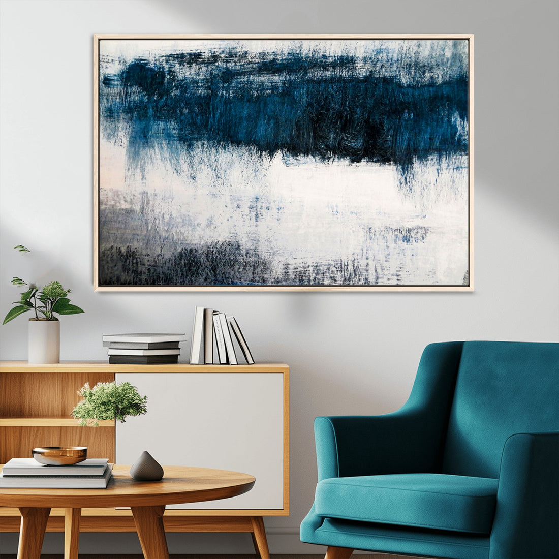 Abstract Blue and White Canvas Art | Large Wall Art for Modern Living Room Decor
