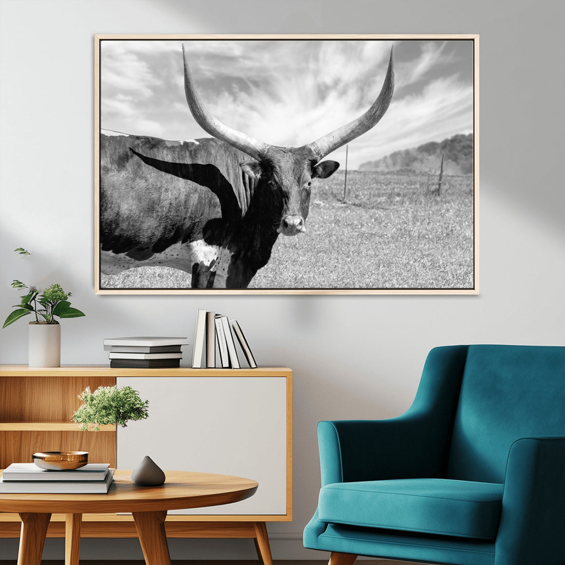 Longhorn Wall Art Canvas Print, Framed Ranch Wall Art Canvas Print
