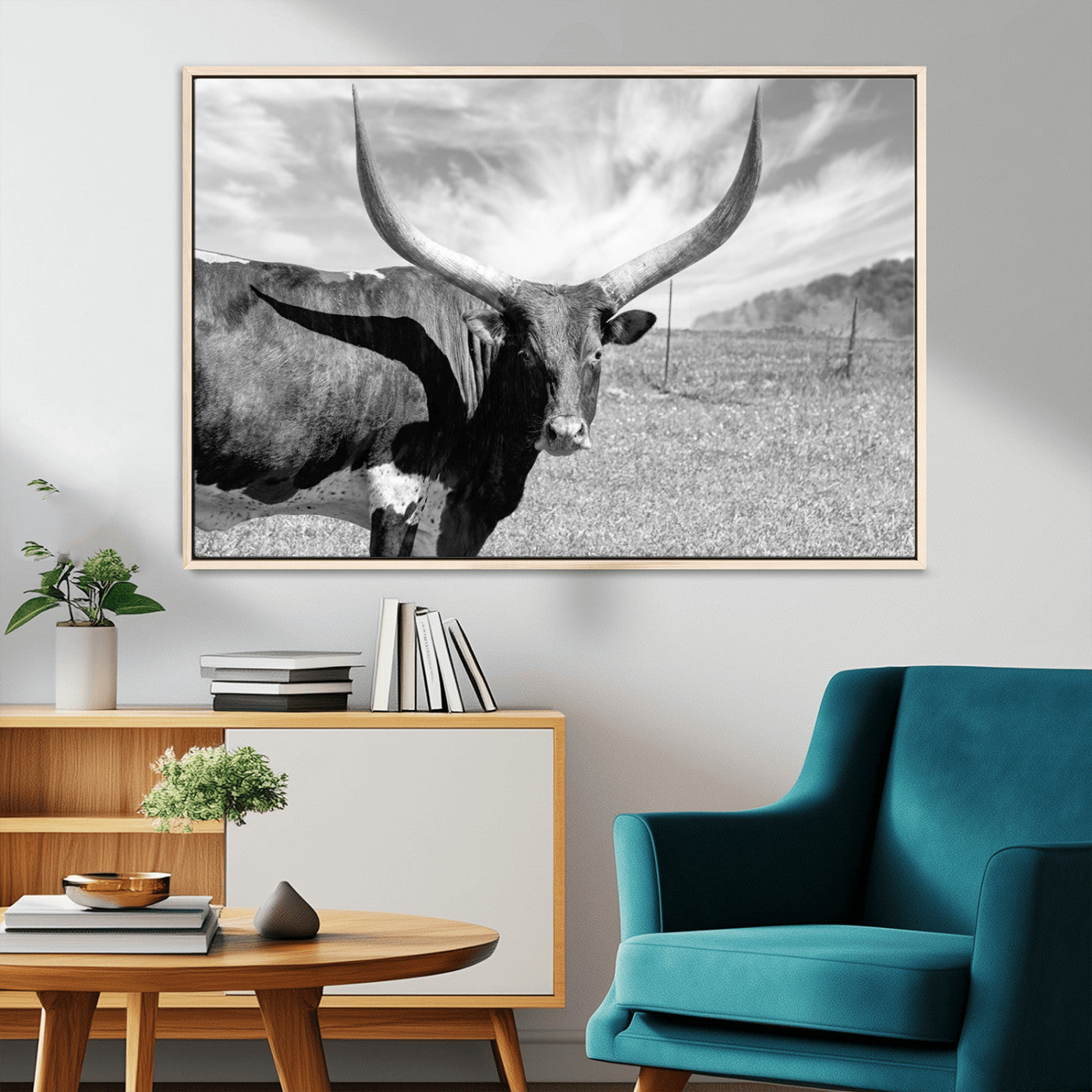 MGV-FC-36X24 - Longhorn Wall Art Canvas Print, Framed Ranch Wall Art Canvas Print
