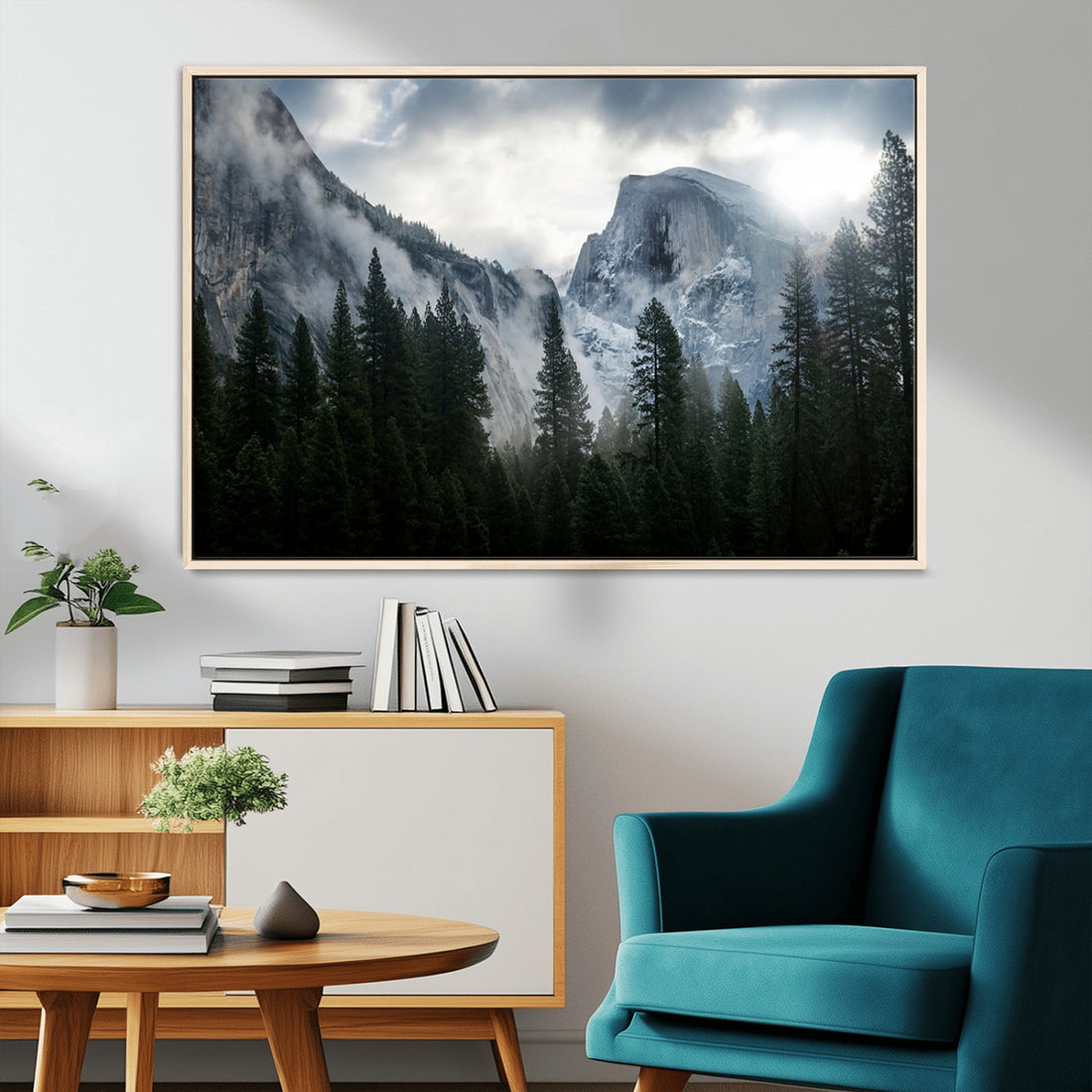 Yosemite National Park El Capitan Foggy Mountain Wall Art | Large Canvas Print