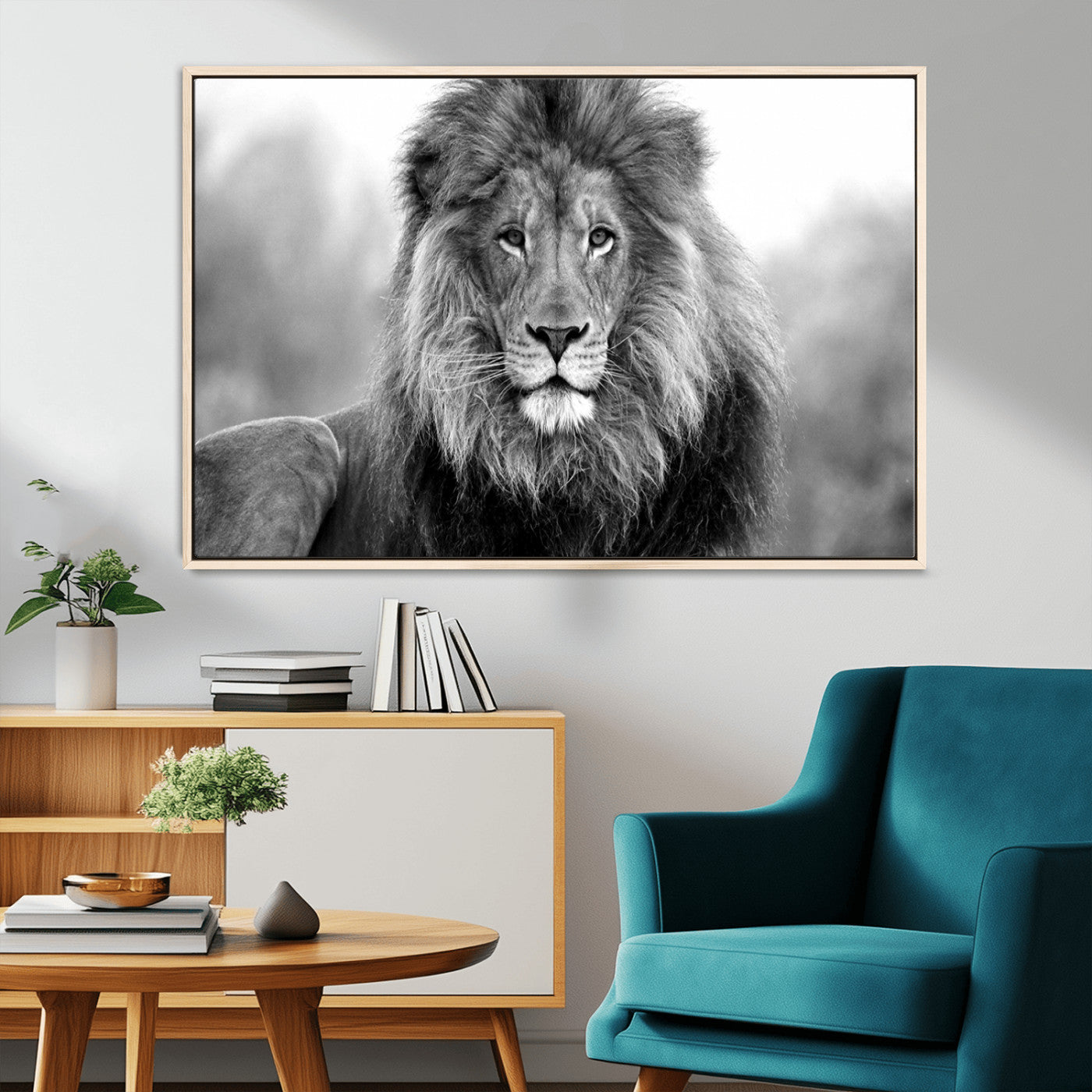 MGV-FC-36X24 - Black and White Lion Canvas Wall Art Animal Print