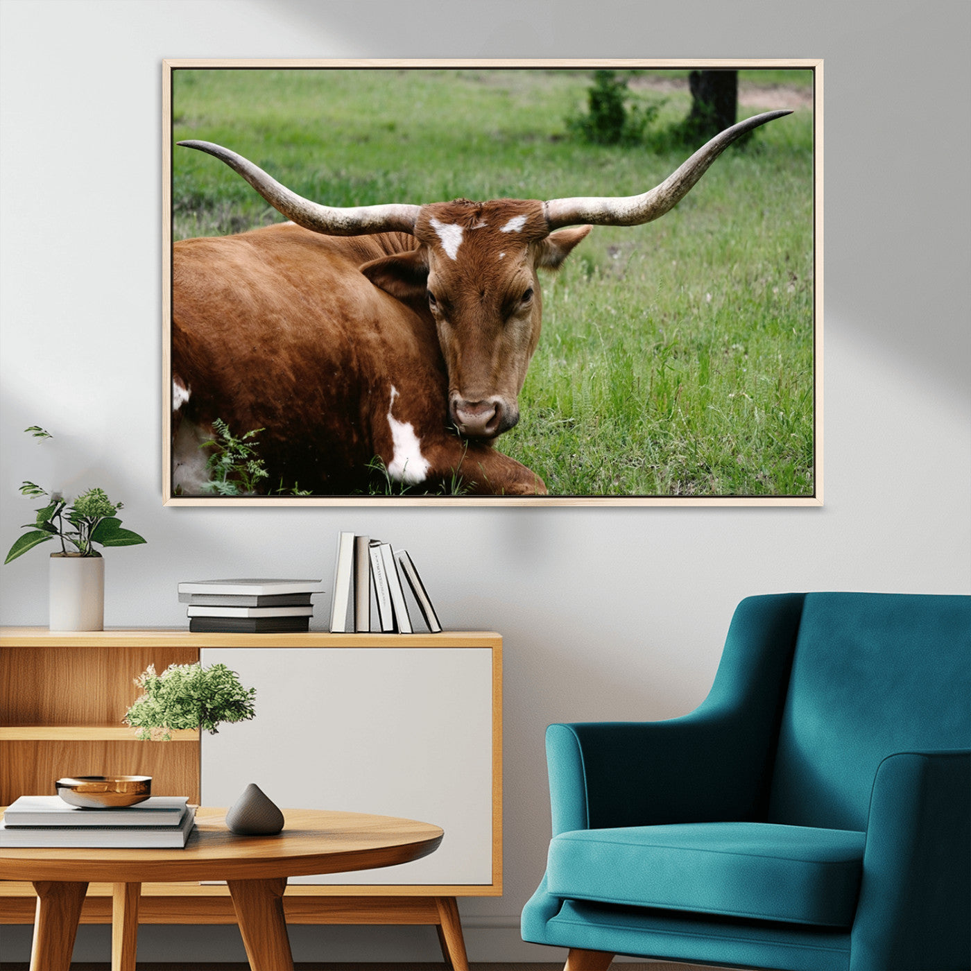 MGV-FC-36X24 - Longhorn Cow Animal Wall Art Canvas Print