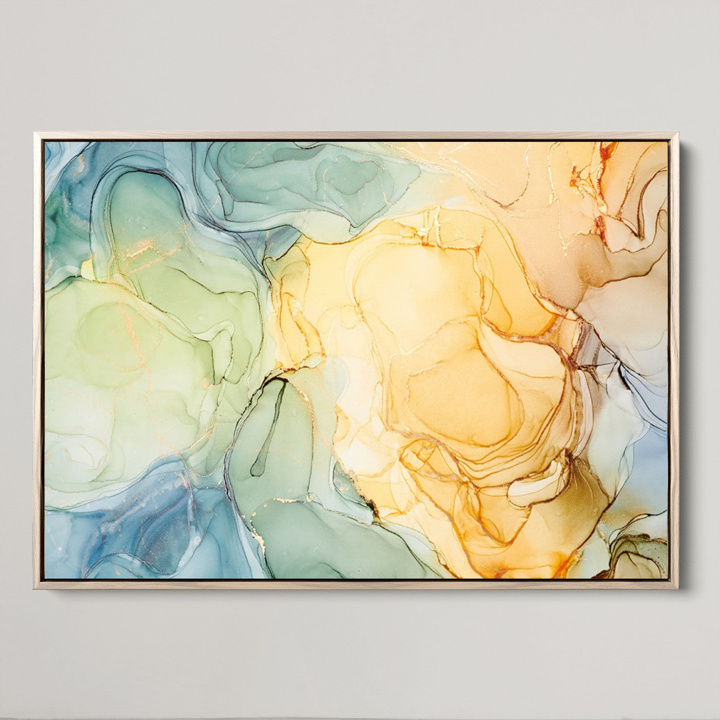 42195-MGV-CV-36X24-Green and Yellow Marble Fluid Effect Wall Art, Green and Yellow Marble Canvas Wall Art Print
