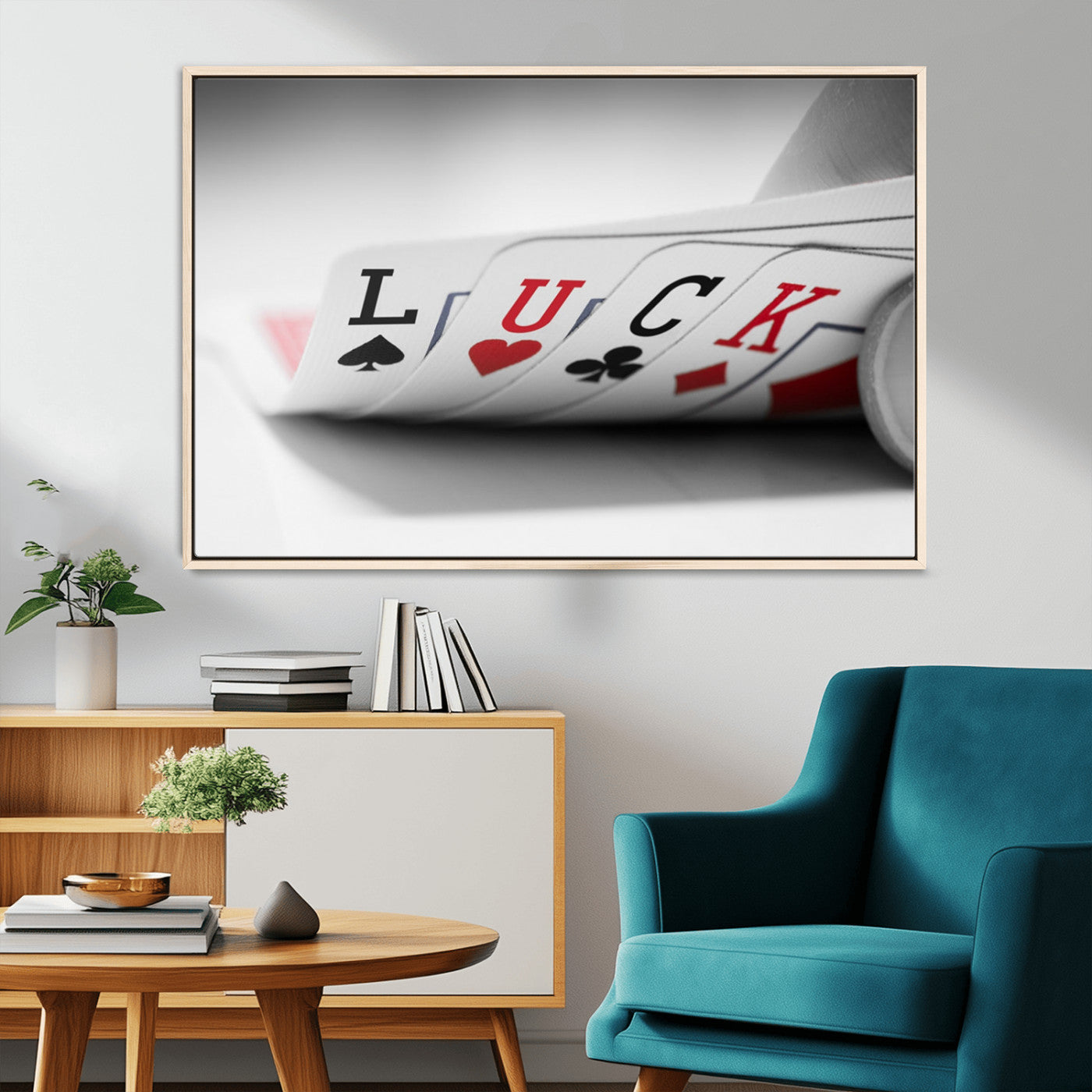 MGV-FC-36X24 - Framed Luck Poker Cards Canvas – Modern Triptych Wall Art, Ready to Hang for Game Rooms