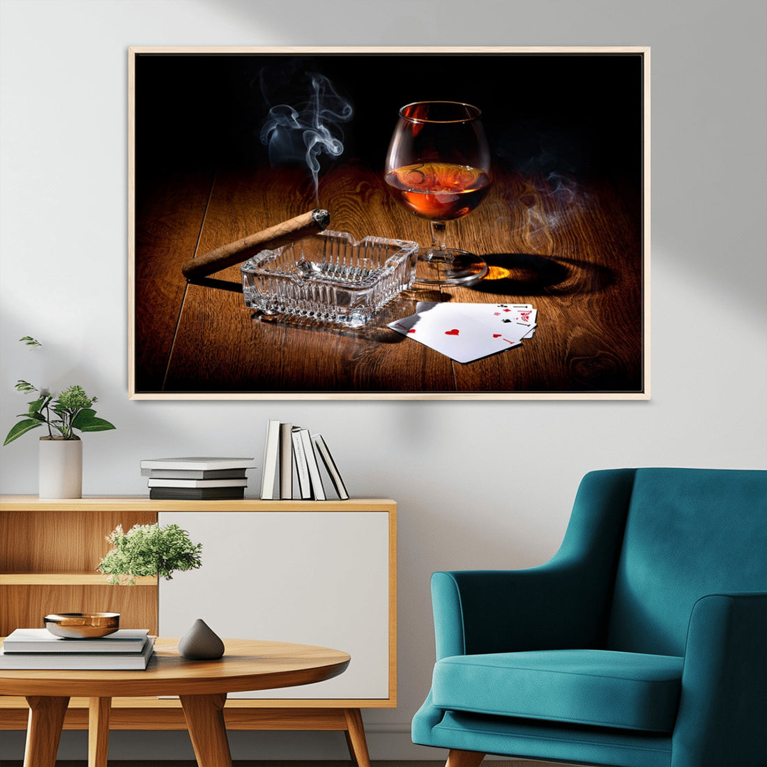 Whiskey Cigar Wall Art Canvas Print for Kitchen and Bar Wall