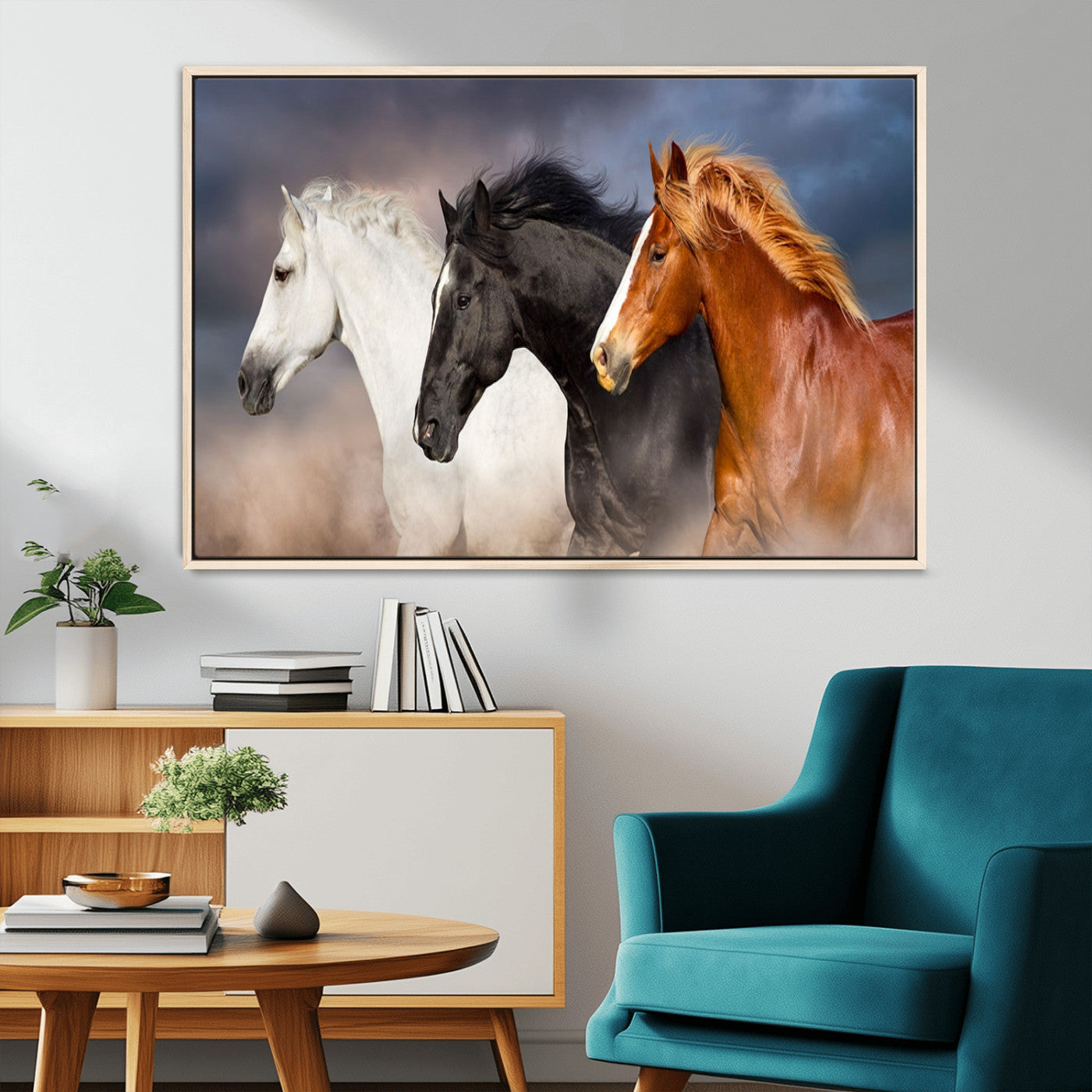 MGV-FC-36X24 - Animal Wall Art Three Horses Farmhouse Art Canvas, Framed Three Horses Canvas Print