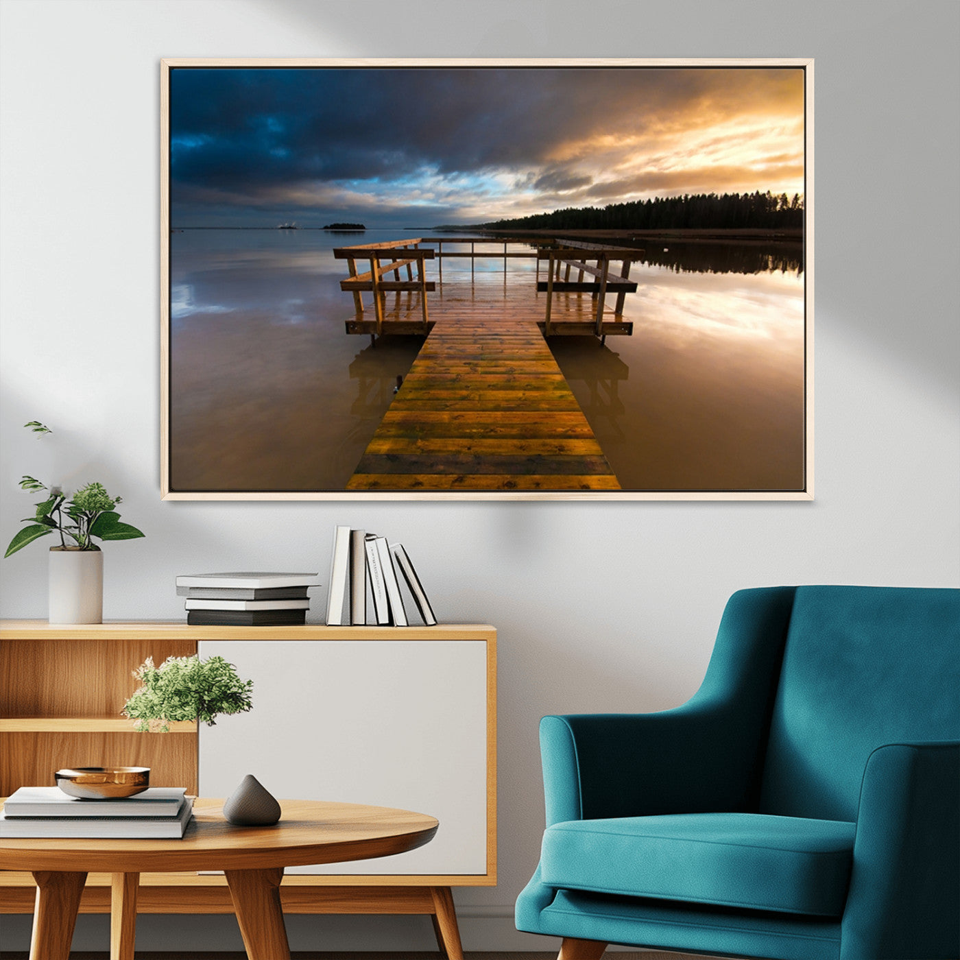MGV-FC-36X24 - Serene Lake Pier at Sunset Canvas Print | Landscape Canvas Print | Ready to Hang and Framed Wall Art