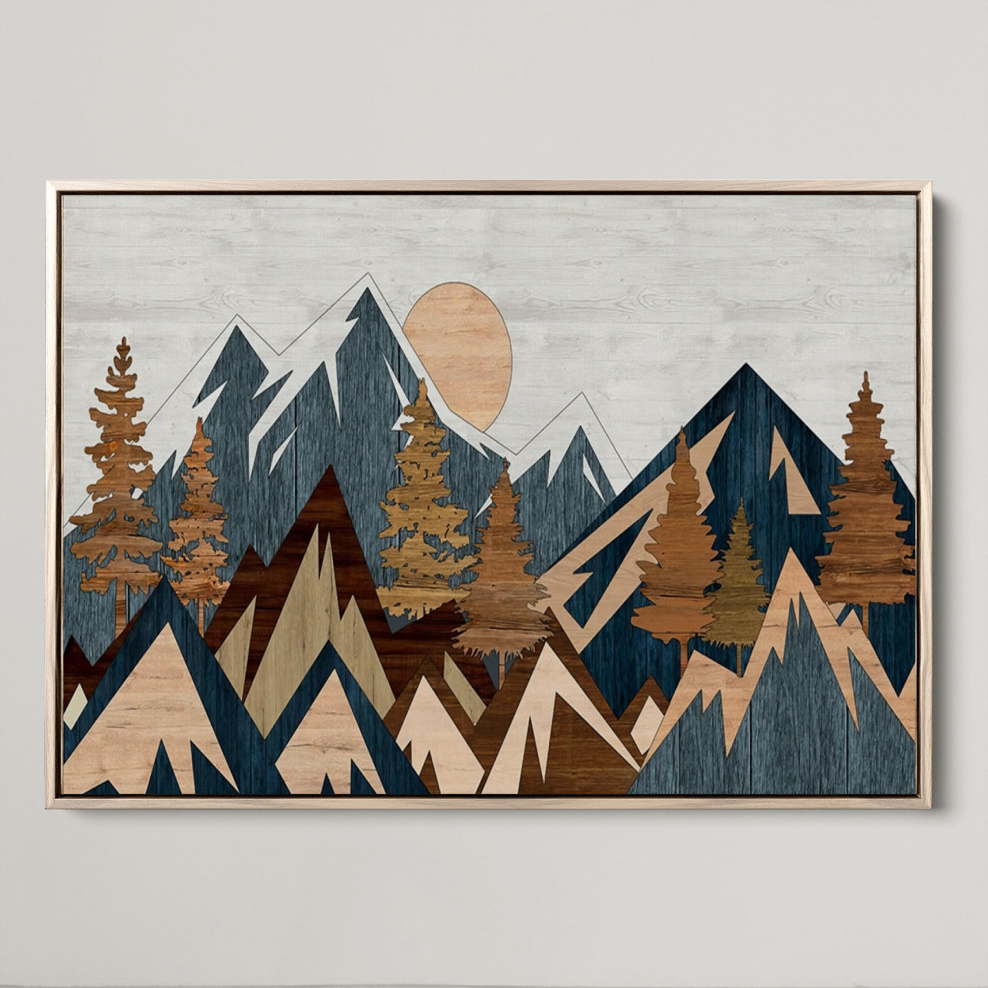 91467-MGV-CV-36X24-Abstract Wood Panel Effect Mountain Range Top Wall Art Canvas Print
