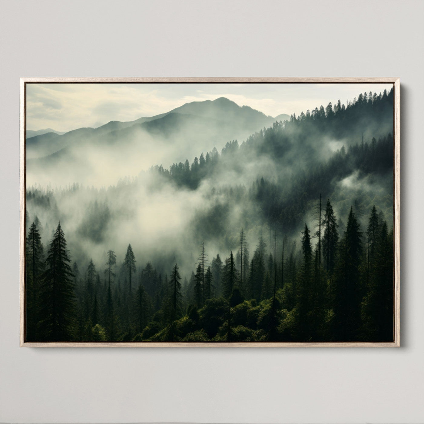 25295-MGV-CV-36X24-Captivating Misty Forest Wall Art Premium Canvas Print a Foggy and Serene Atmosphere