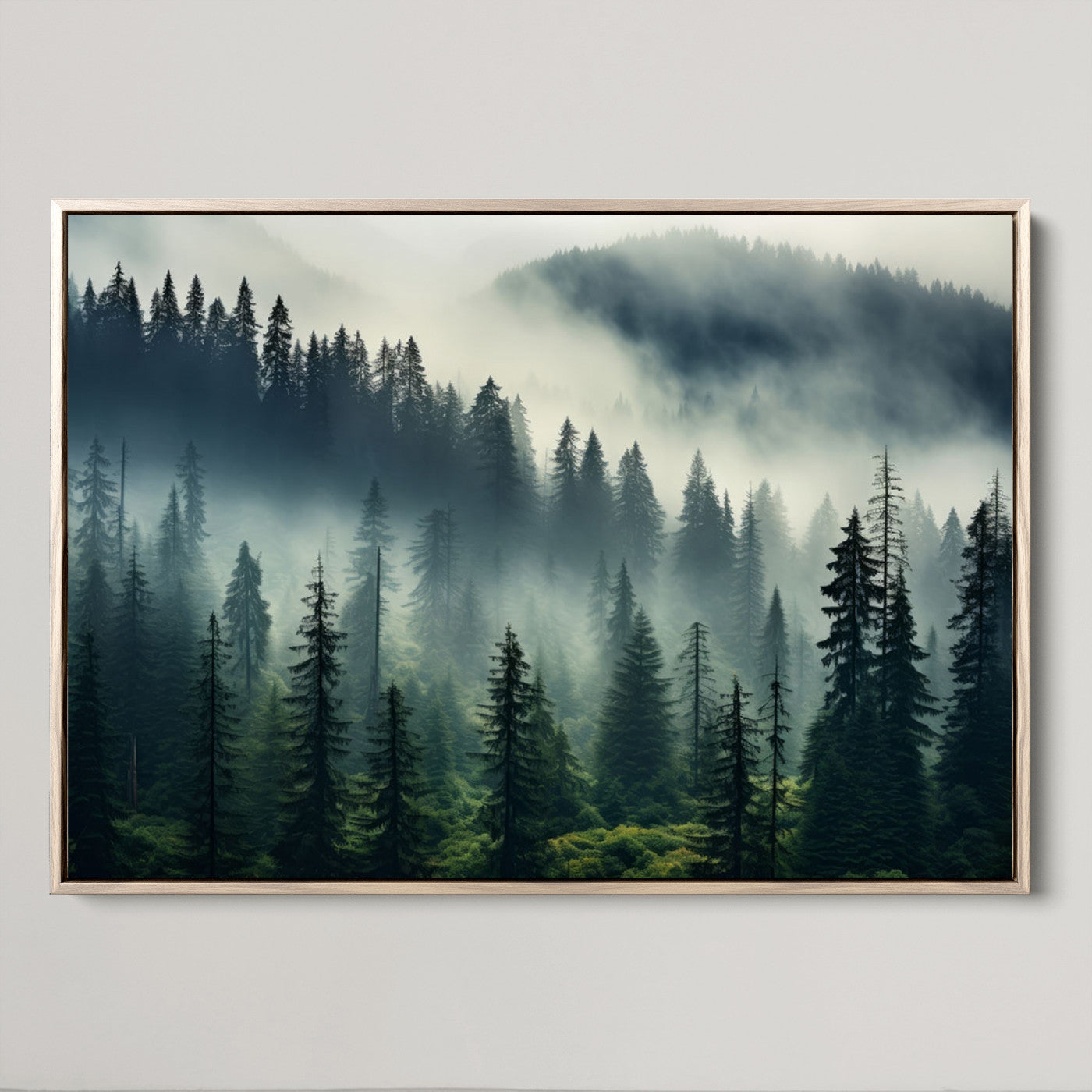 48606-MGV-CV-36X24-Captivating Misty Forest Wall Art Premium Canvas Print a Foggy and Serene Atmosphere