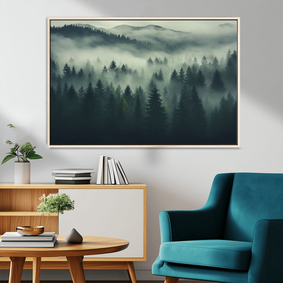 Misty Forest Wall Art Canvas Print, A Foggy and Serene Woodland Atmosphere