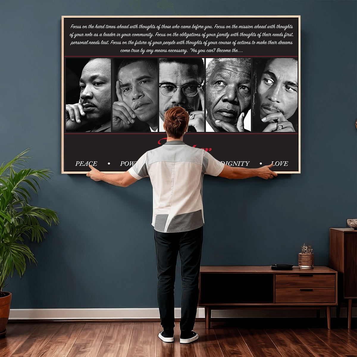 45112-MGV-CV-24X16 - Thinker Quintet Canvas Wall Art | Martin, Obama, Malcolm X, Mandela, Marley, Peace Power Respect Dignity Love