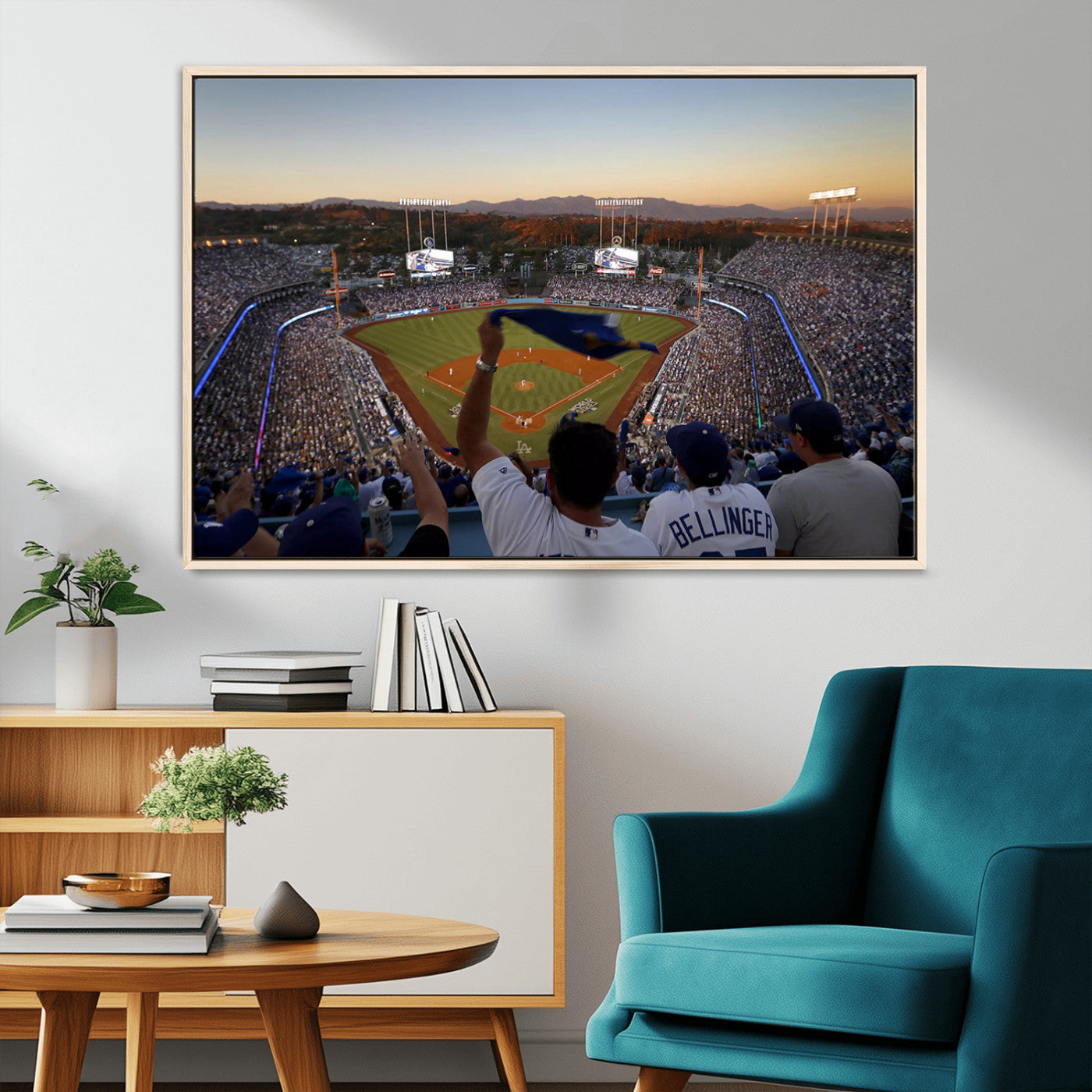 MGV-FC-36X24 - Dodger Stadium Sunset Game Triple Canvas Wall Art - Los Angeles Dodgers MLB Match