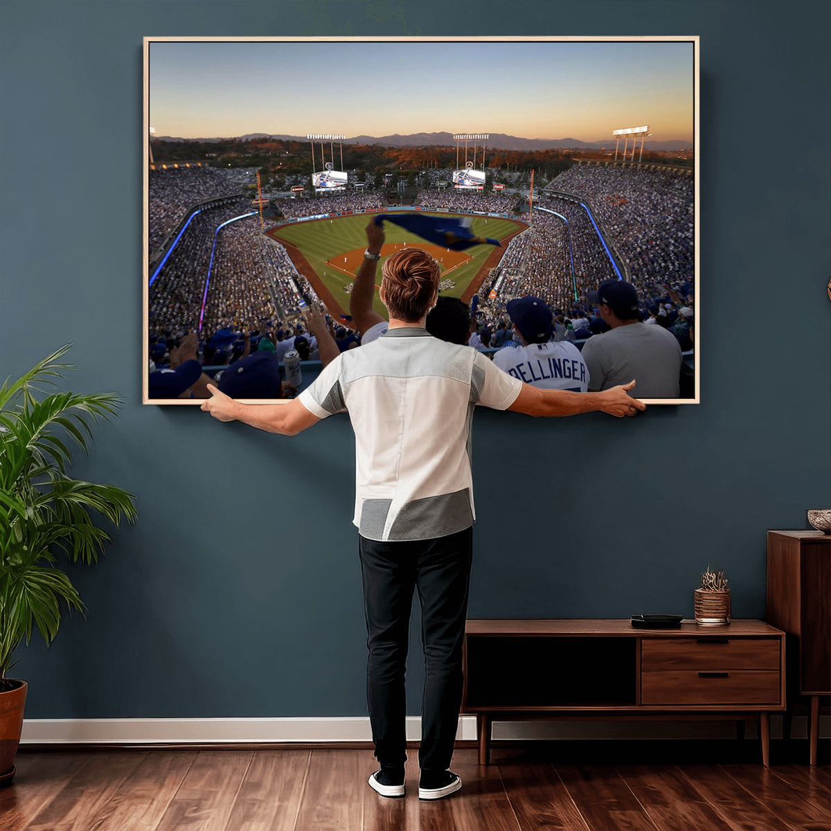 60162-MGV-CV-36X24 - Dodger Stadium Sunset Game Triple Canvas Wall Art, Los Angeles Dodgers MLB Match