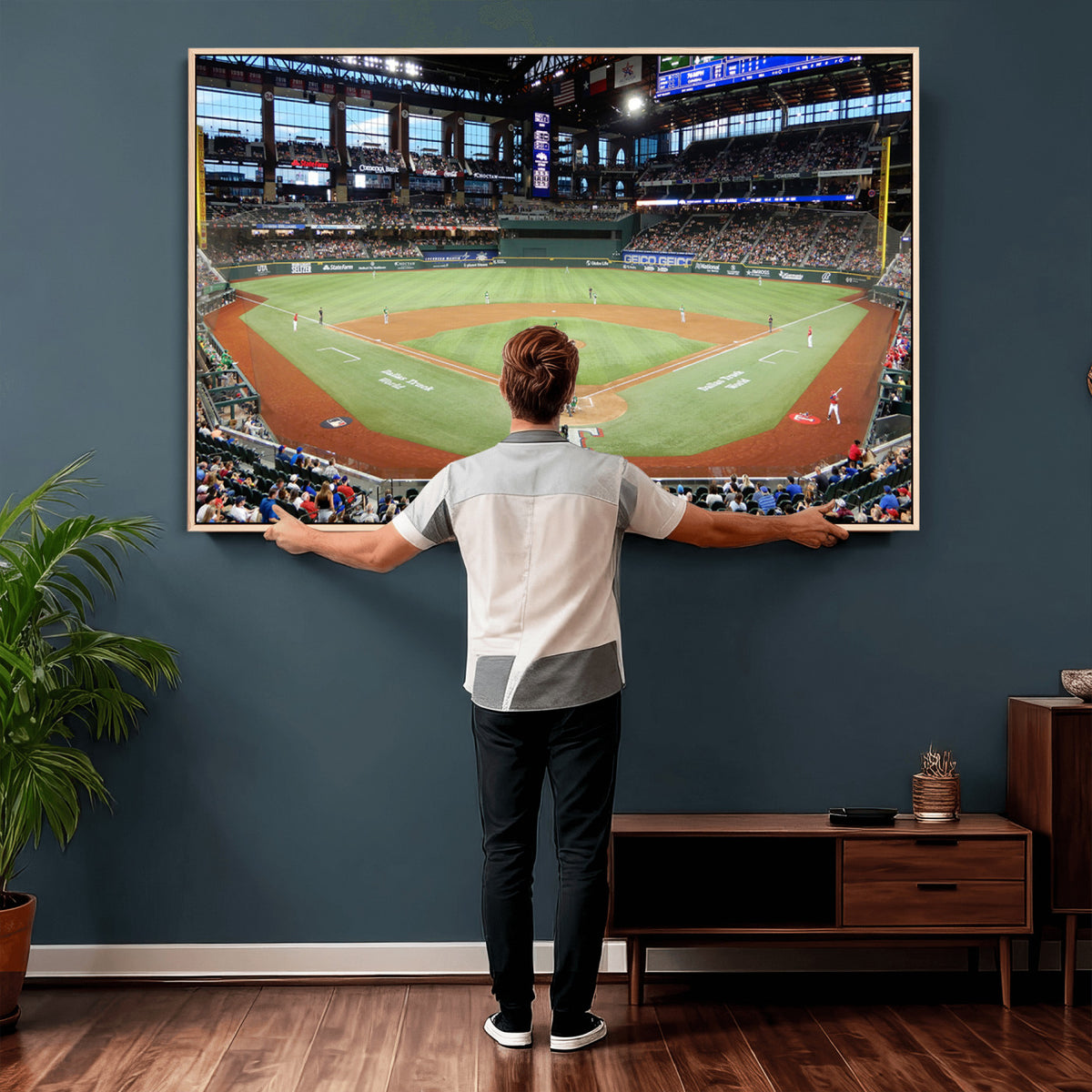78468-MGV-CV-36X24 - Texas Rangers Baseball Team Print, Arlington Globe Life Field Stadium Wall Art