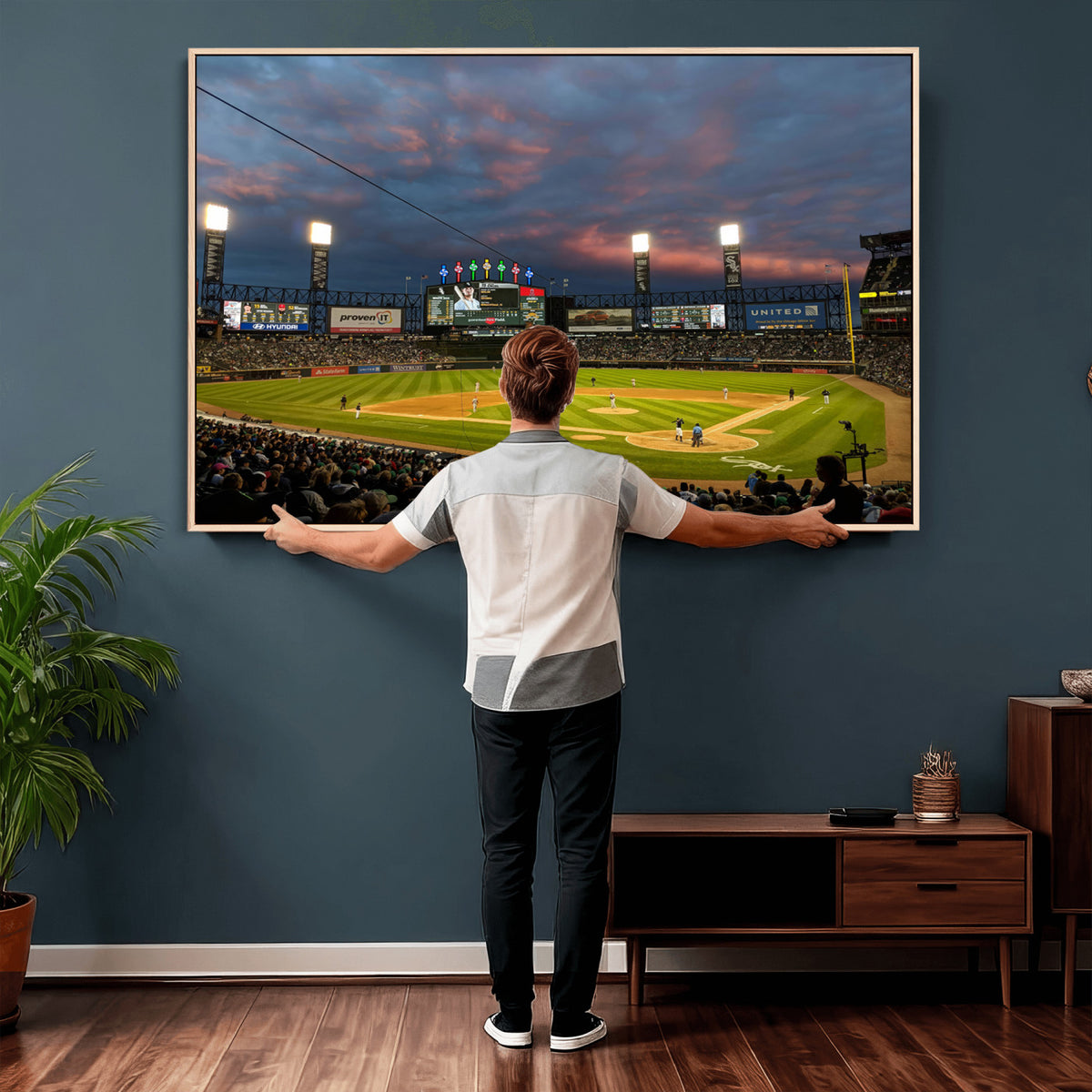 96063-MGV-CV-36X24 - Chicago White Sox Baseball Team Print Canvas, Guaranteed Rate Field, Framed and Ready to Hang