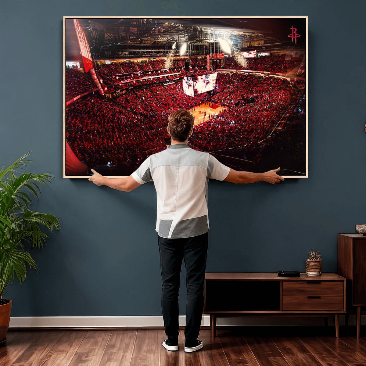 91527-MGV-CV-36X24 - Houston Rockets Basketball Team Print Canvas, Houston Toyota Center Arena Wall Art