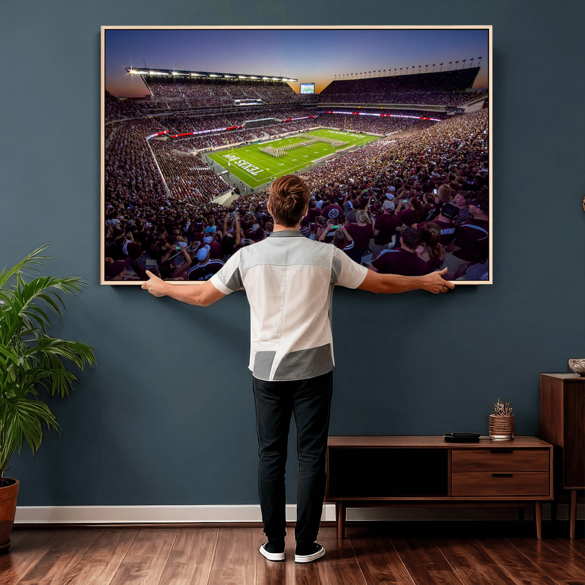25148-MGV-CV-36X24 - Texas A&M University Aggies Football Team Print, College Station Kyle Field, Framed and Ready to Hang