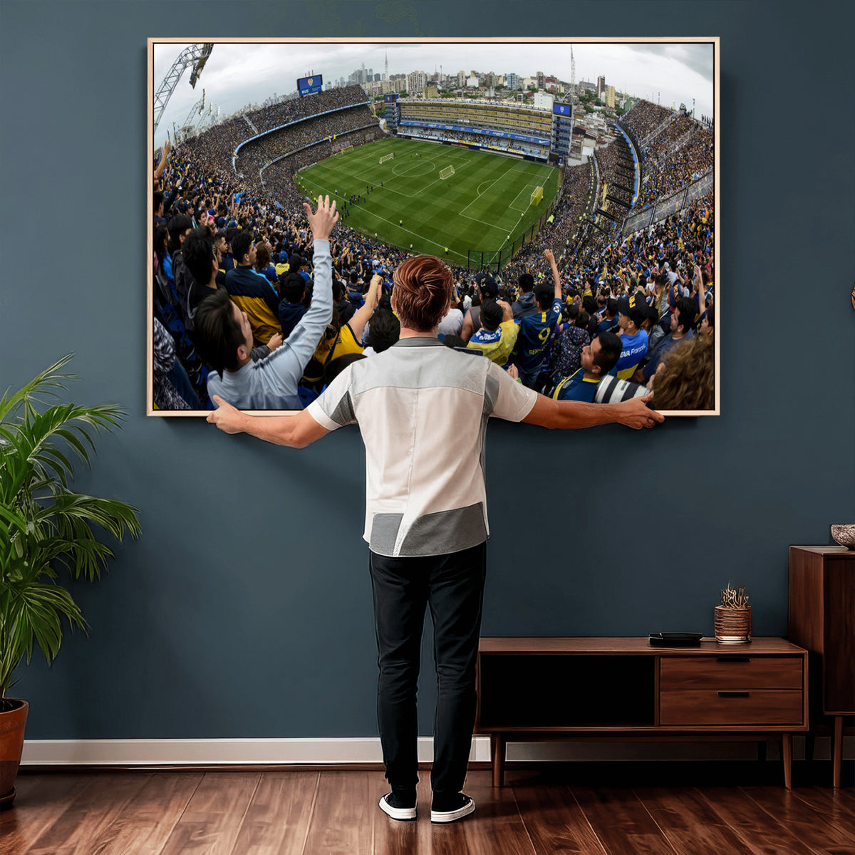 23173-MGV-CV-36X24 - Boca Juniors Soccer Team Print, Buenos Aires Bombonera, Framed and Ready to Hang