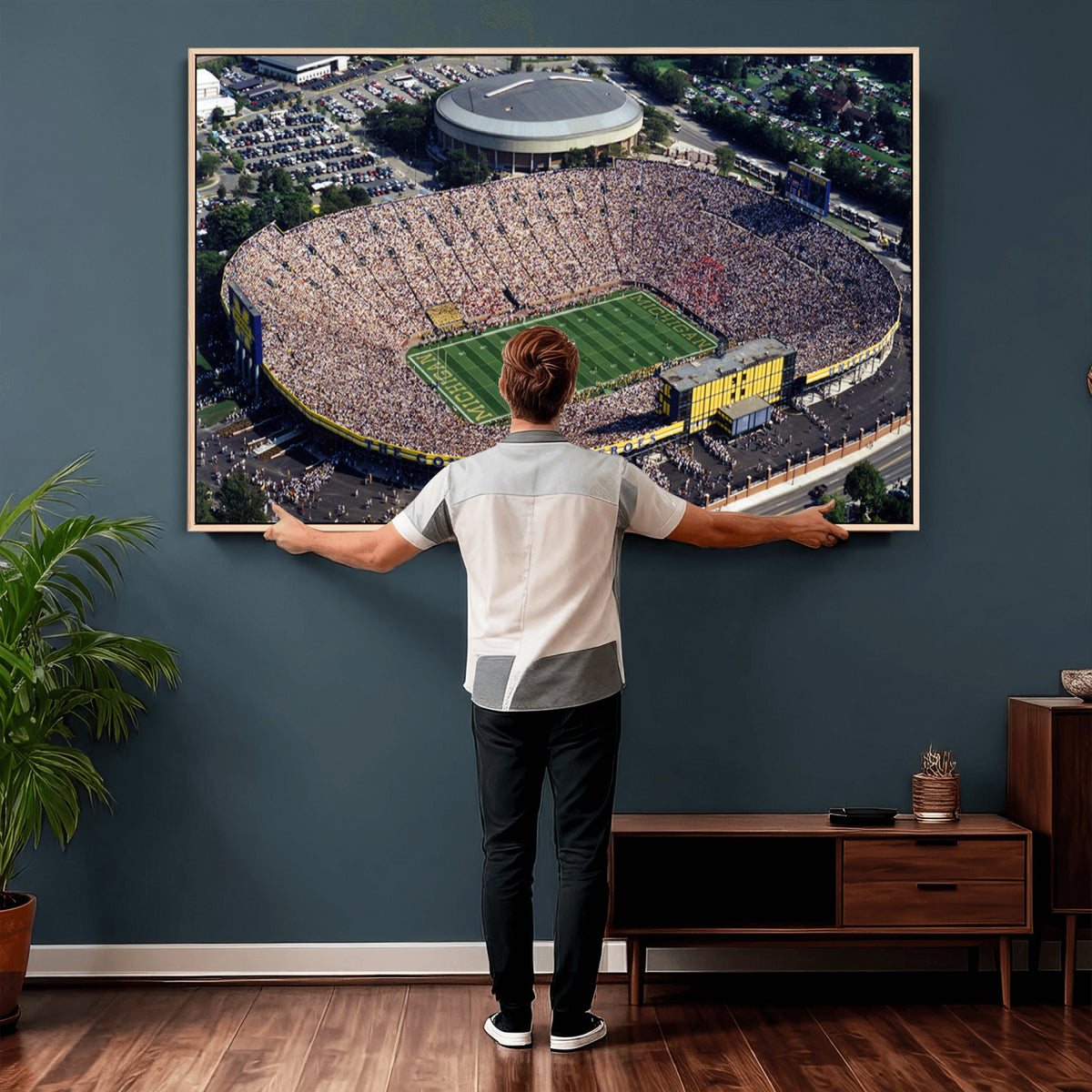 27314-MGV-CV-36X24 - Michigan Wolverines Football Team Print, Ann Arbor Michigan Stadium Wall Art