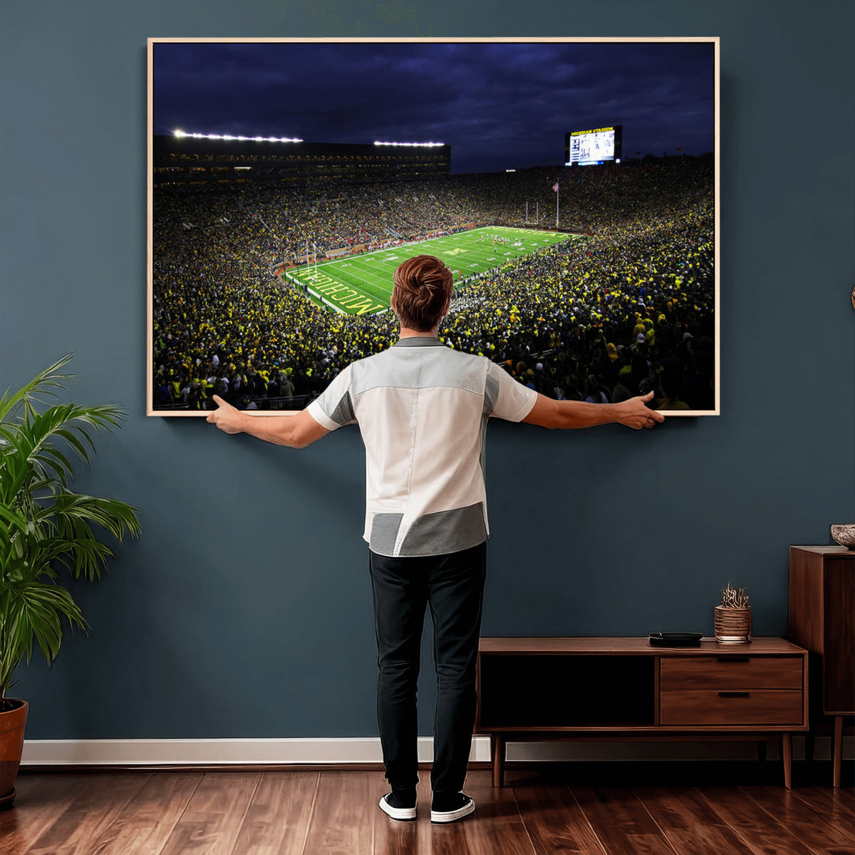 15448-MGV-CV-36X24 - Michigan Wolverines Football Canvas Wall Decor, Football Team Print, Ann Arbor Michigan Stadium