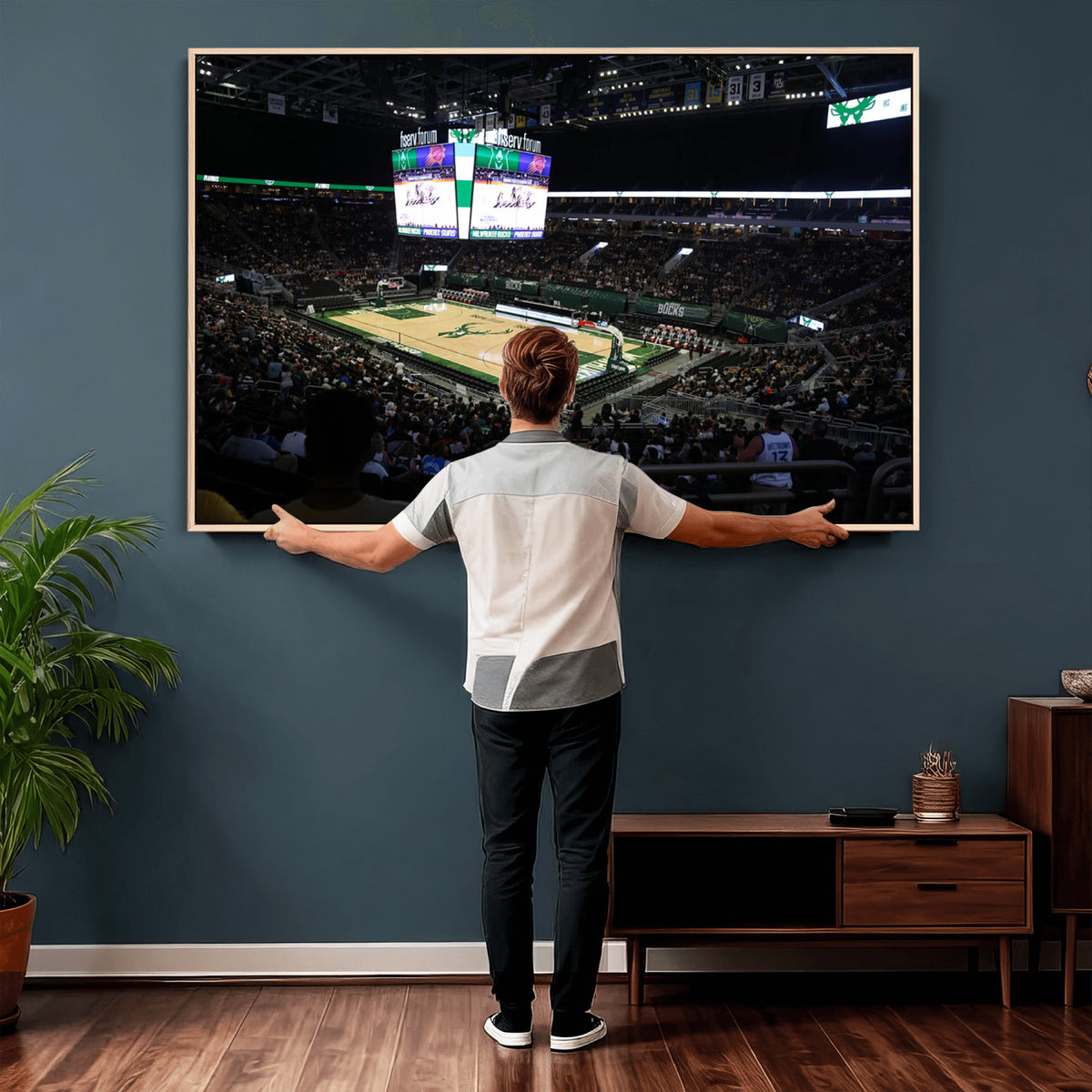 69882-MGV-CV-36X24 - Milwaukee Bucks Basketball Print, Fiserv Forum Stadium Wall Art