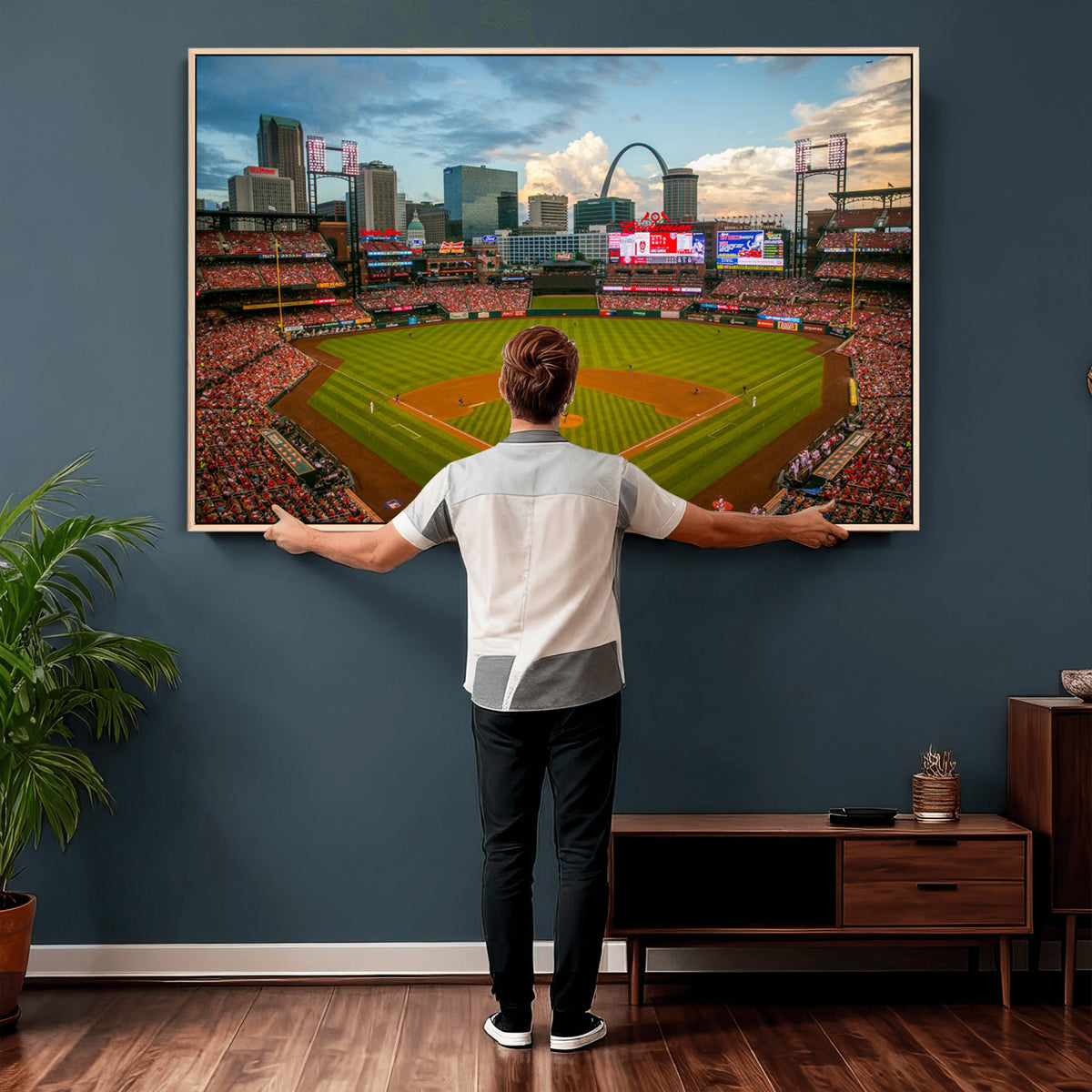 34054-MGV-CV-36X24 - St. Louis Cardinals Baseball Team Print, Busch Stadium Wall Art, Framed and Ready to Hang