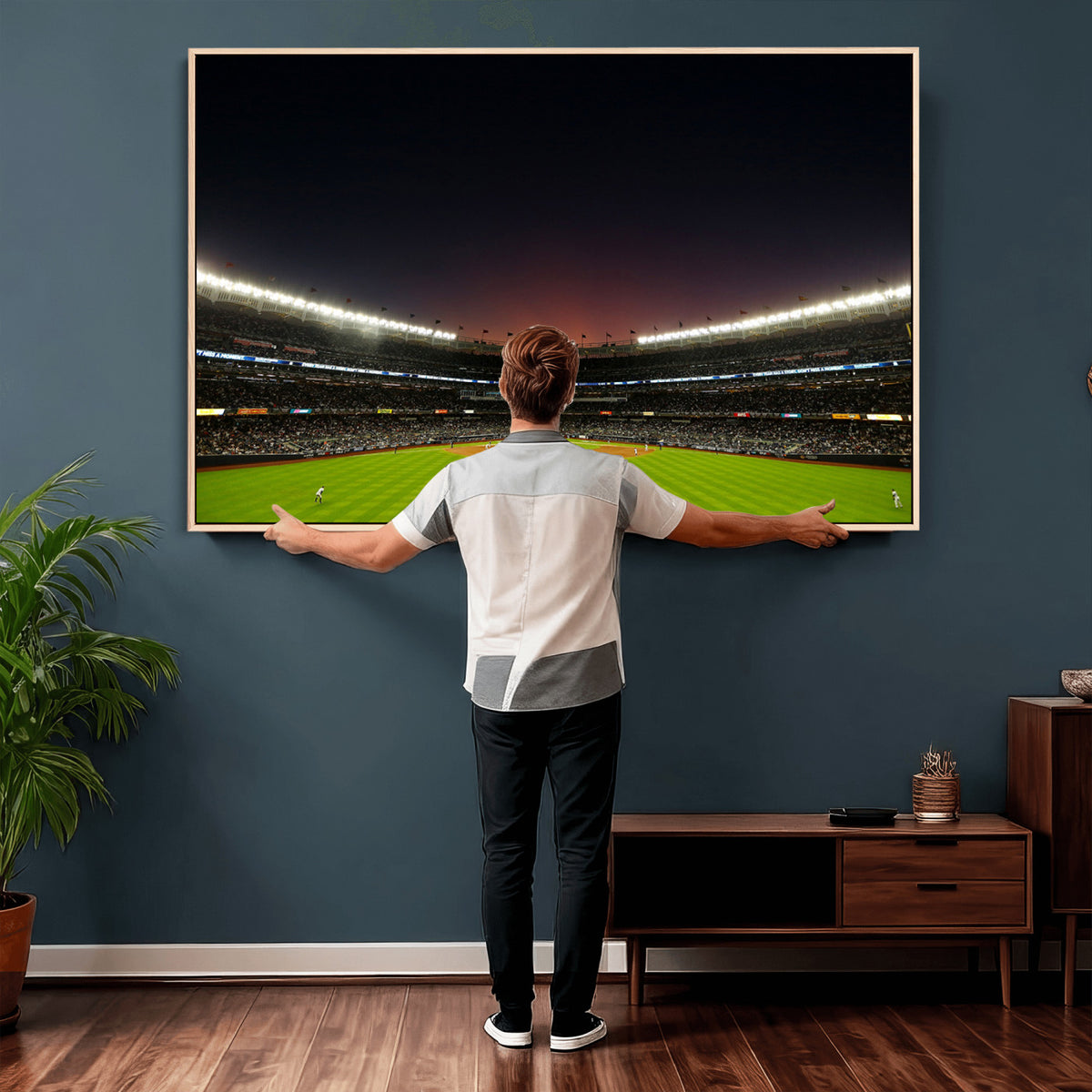59138-MGV-CV-36X24 - Yankee Stadium Night Game Triple Canvas, New York Yankees Stadium Wall Art