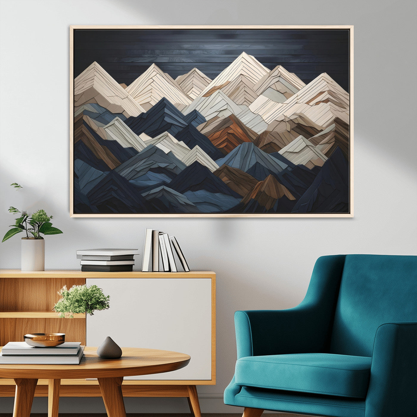 MGV-FC-36X24 - Mountain Range Art Wood Style Wall Art - Ready to Hang 3-Piece Set for Modern Rustic Decor, Abstract