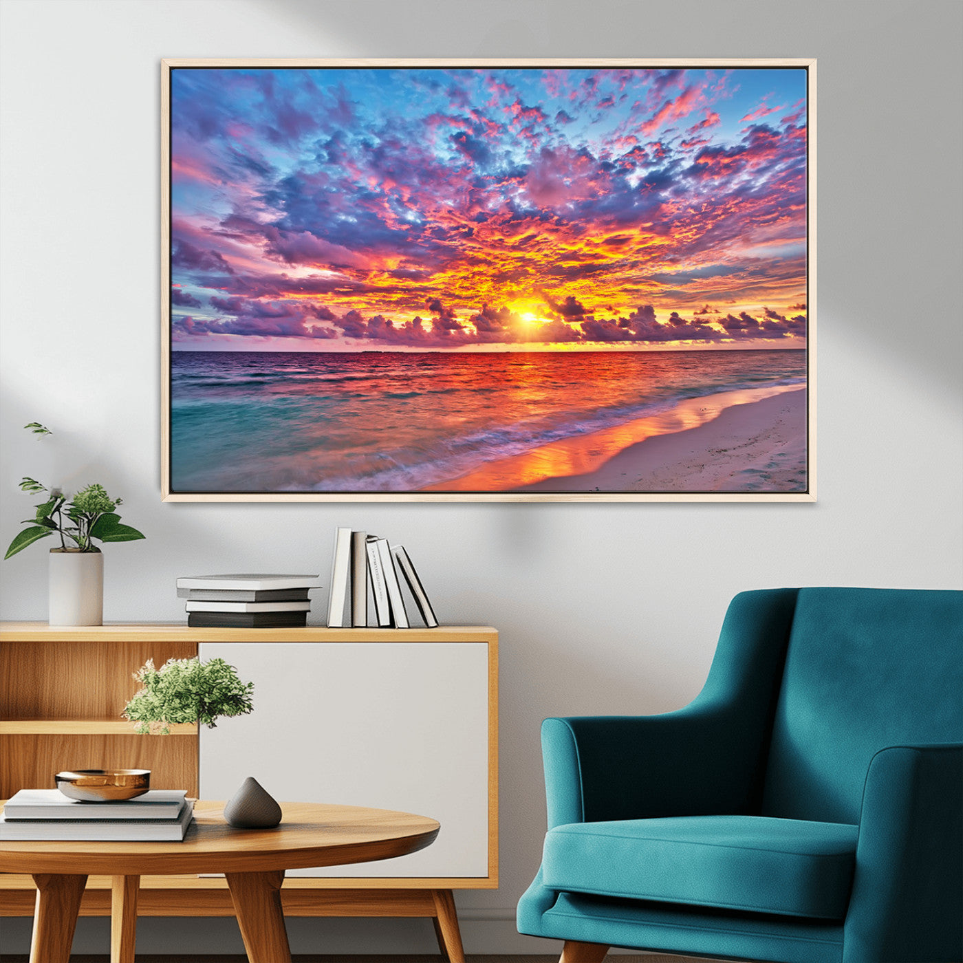 MGV-FC-36X24 - Vibrant Sunset Beach Wall Art - Ocean Sunset Canvas Print | Coastal Wall Art Decor Stunning Sunset