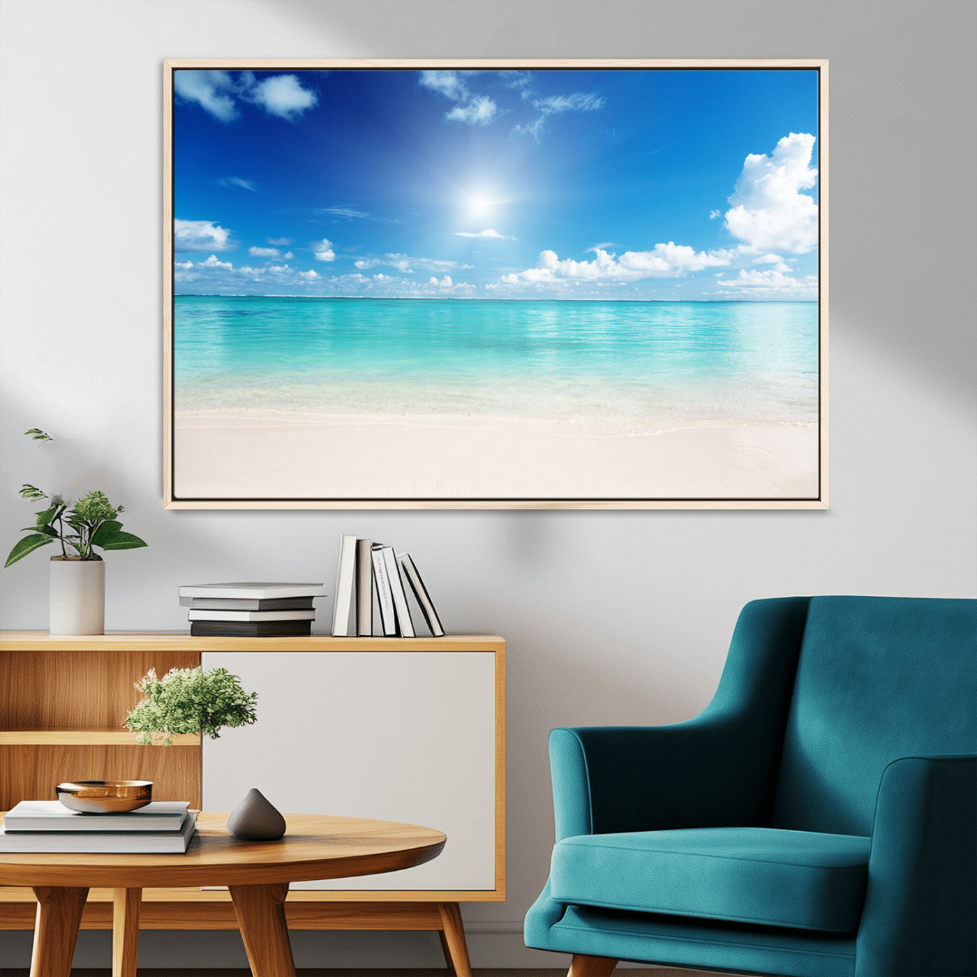 MGV-FC-36X24 - Blue Ocean Wall Art Canvas Print - Tranquil Ocean Paradise Triptych Wall Art - Ready to Hang Beach