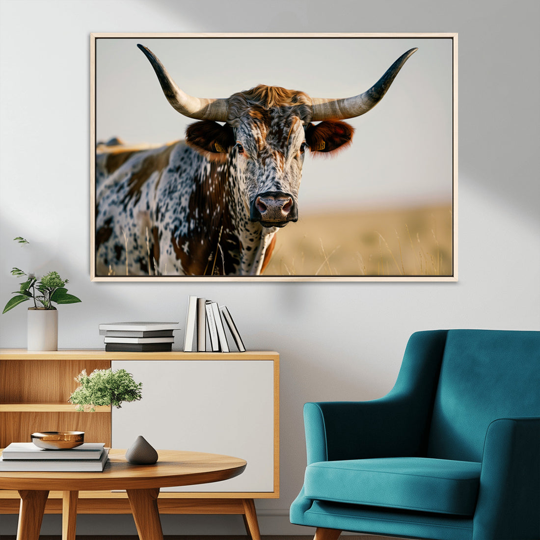 Texas Bull Longhorn Wall Art Canvas Print for Farm House Wall Decor