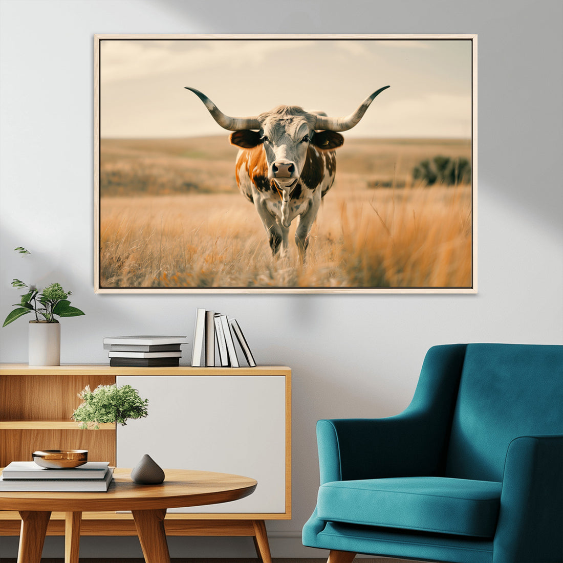 Texas Cow Wall Art Canvas Print for Farm House Wall Decor