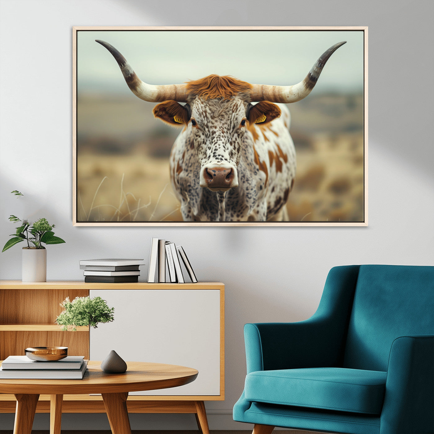 MGV-FC-36X24 - Texas Cow Longhorn Wall Art Canvas Print for Farm House Wall Decor, Farmhouse Wall Art Print