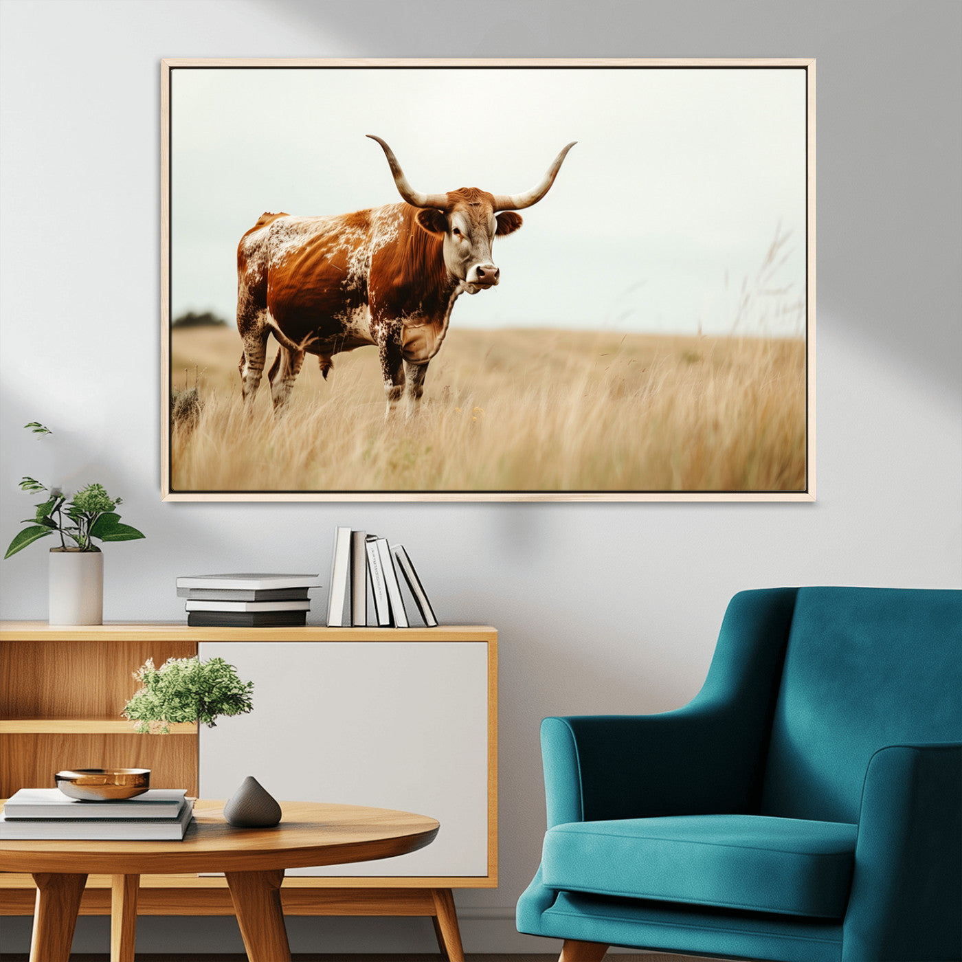 MGV-FC-36X24 - Texas Longhorn Canvas Wall Art Print – Majestic Western Cattle in Rustic Farmhouse Decor – Cow Wall