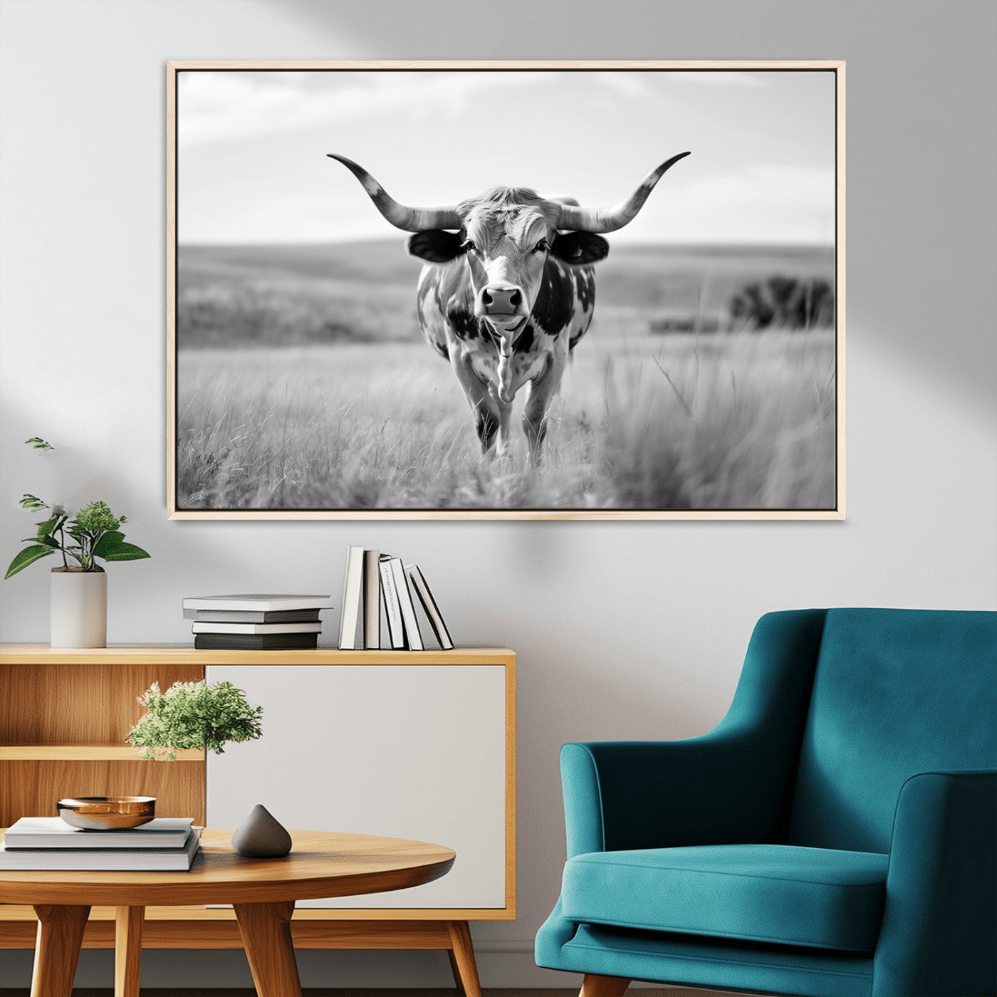MGV-FC-36X24 - Texas Cow Longhorn Wall Art Canvas Print for Farm House Wall Decor, Farmhouse Wall Art Print