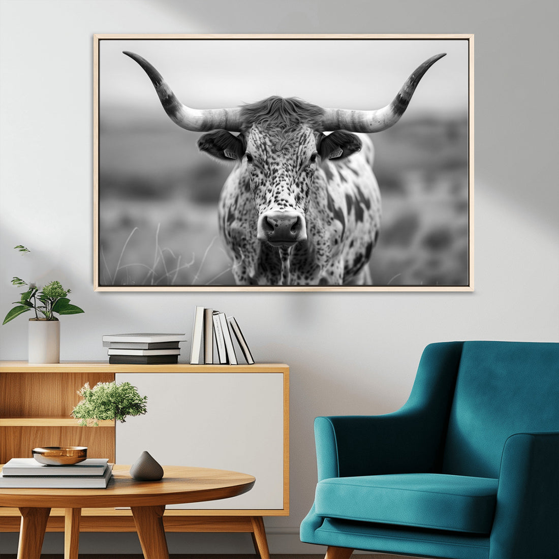 Texas Cow Longhorn Wall Art Canvas Print for Farm House Wall Art, Extra Large Living Room Wall Decor